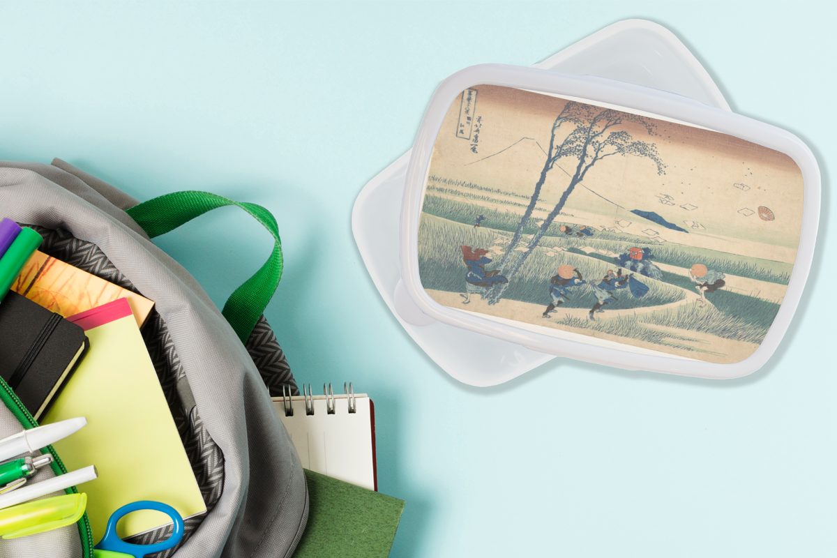 für (2-tlg), Lunchbox Erwachsene, Jungs Hokusai, Provinz Kinder der für weiß und von und Gemälde MuchoWow - Katsushika Brotdose, Ejiri in Kunststoff, Suruga Mädchen Brotbox