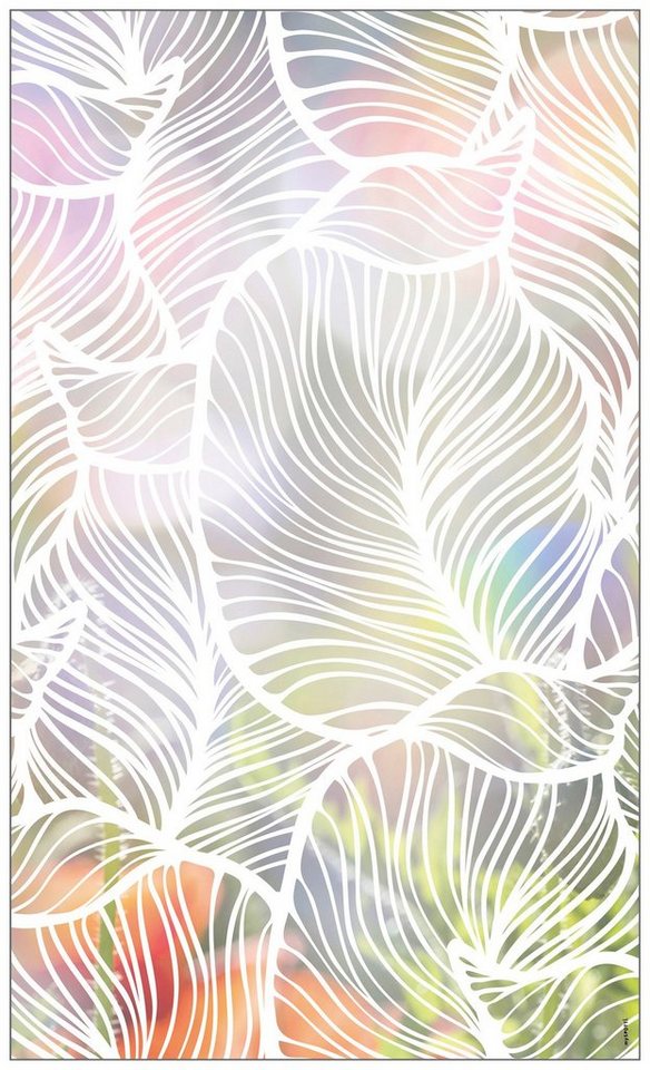 Fensterfolie Look Leaves white, MySpotti, halbtransparent, glatt, 60 x 100  cm, statisch haftend