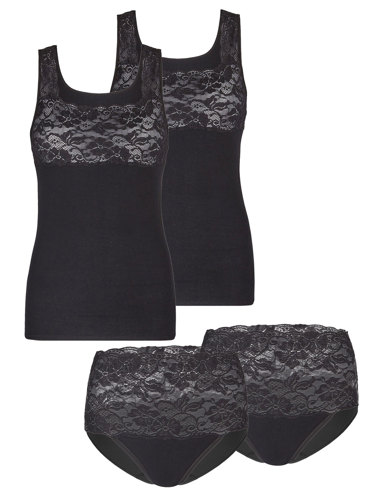 Nina Von C. Set: Unterhemd 4er Pack Achselhemd & Taillenslip Fine Cotton (Packung, 4-tlg) Traum-Duo: Herrliche Baumwolle trifft auf elastische Spitze