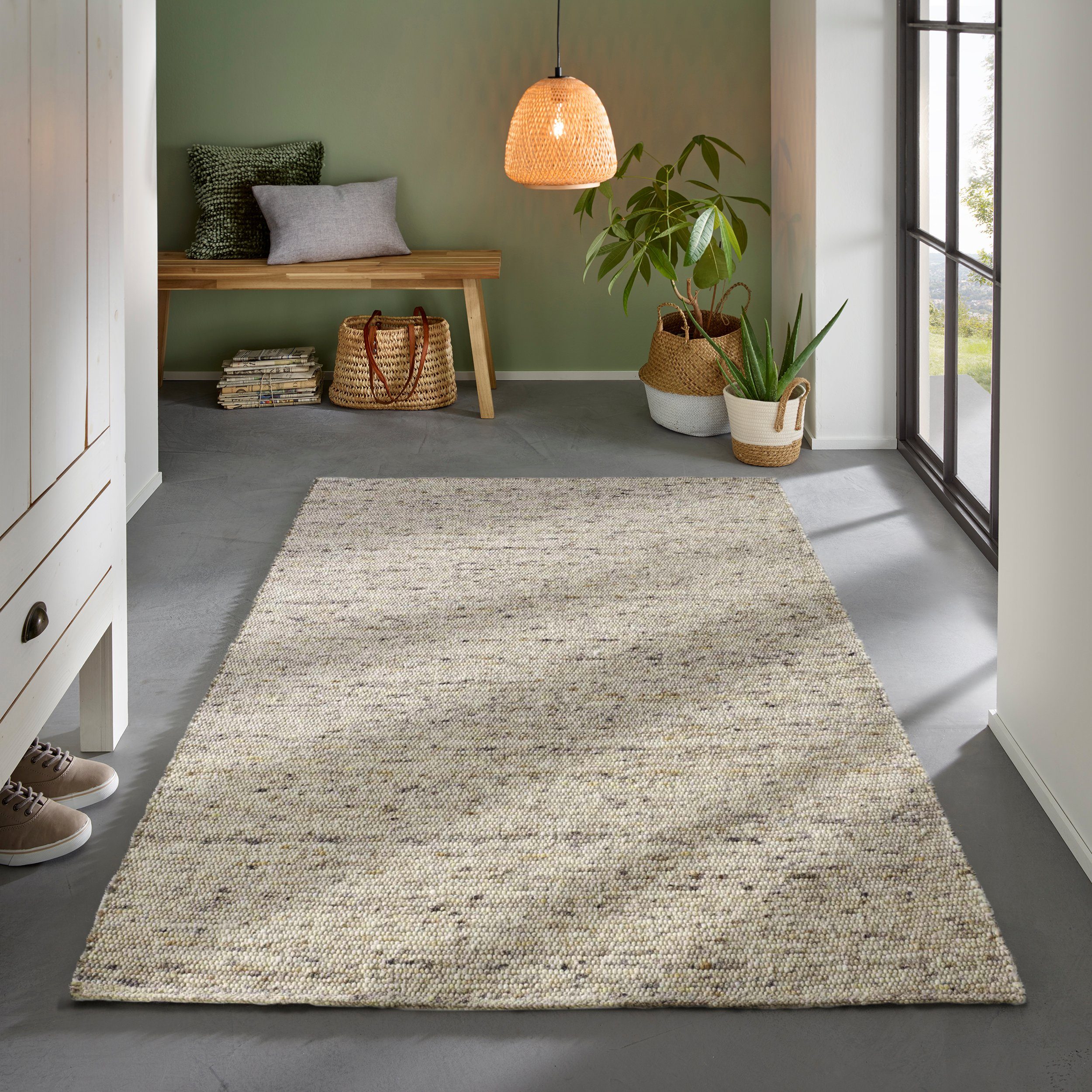 TaCa Home Wollteppich Gewalkter Handweb Woll-Teppich, rechteckig, Höhe: 8 mm, nachhaltige Schurwolle Wohnzimmer Schlafzimmer, Braun - 70 x 130 cm