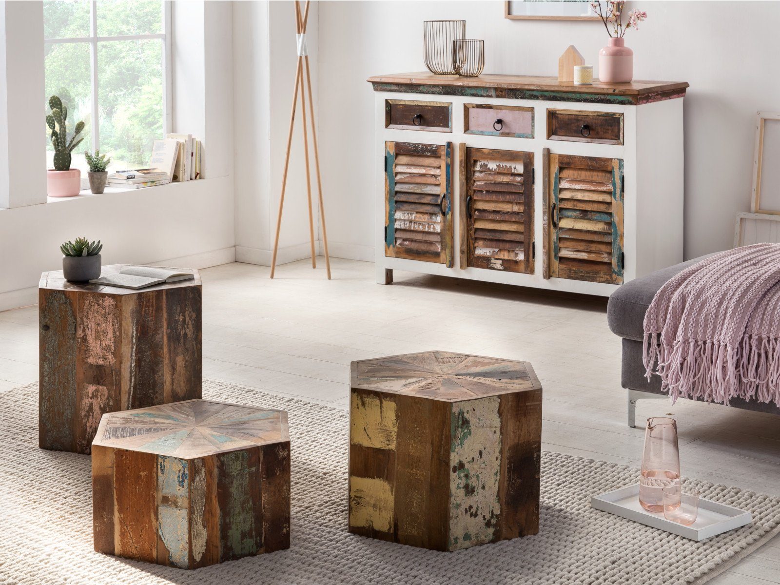 massivum Couchtisch Wakefield Tischset 3er Beistelltisch (1-St)