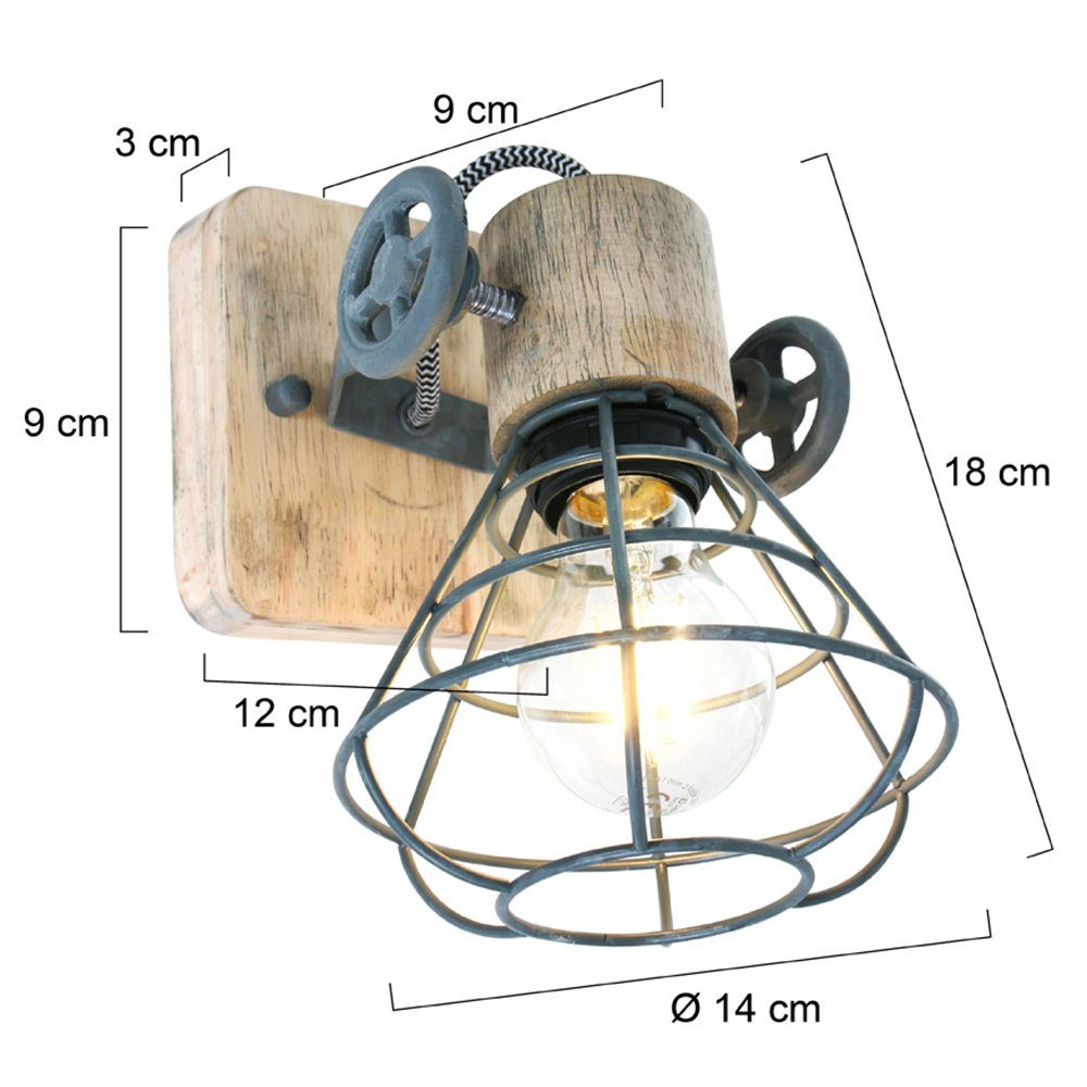 Steinhauer LIGHTING Käfig nicht Holz Retro Wohn Leuchtmittel Wand inklusive, Arbeits Design Wandleuchte, Strahler verstellbar Zimmer
