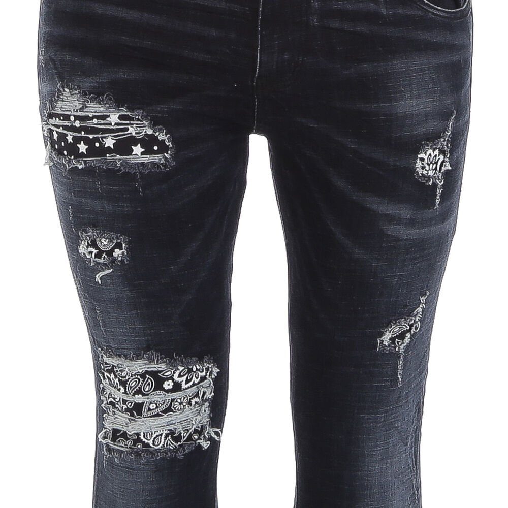 Jeans in Destroyed-Look Schwarz Herren Ital-Design Freizeit Stretch Stretch-Jeans