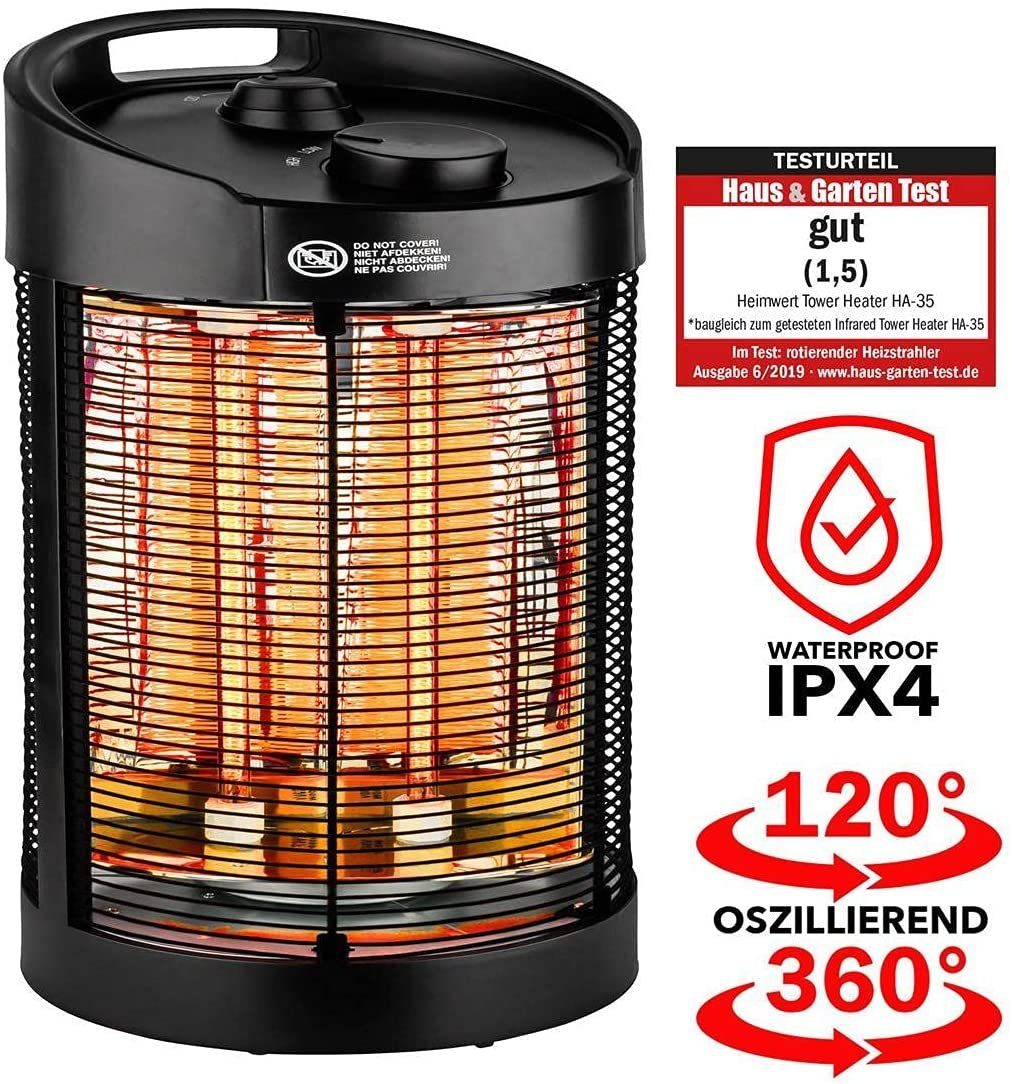 HEIMWERT Infrarotstrahler Heizstrahler 700W 360 Grad Schnellheizer, Spritzwassergeschützt IPX4 Terrassenstrahler oszillierend