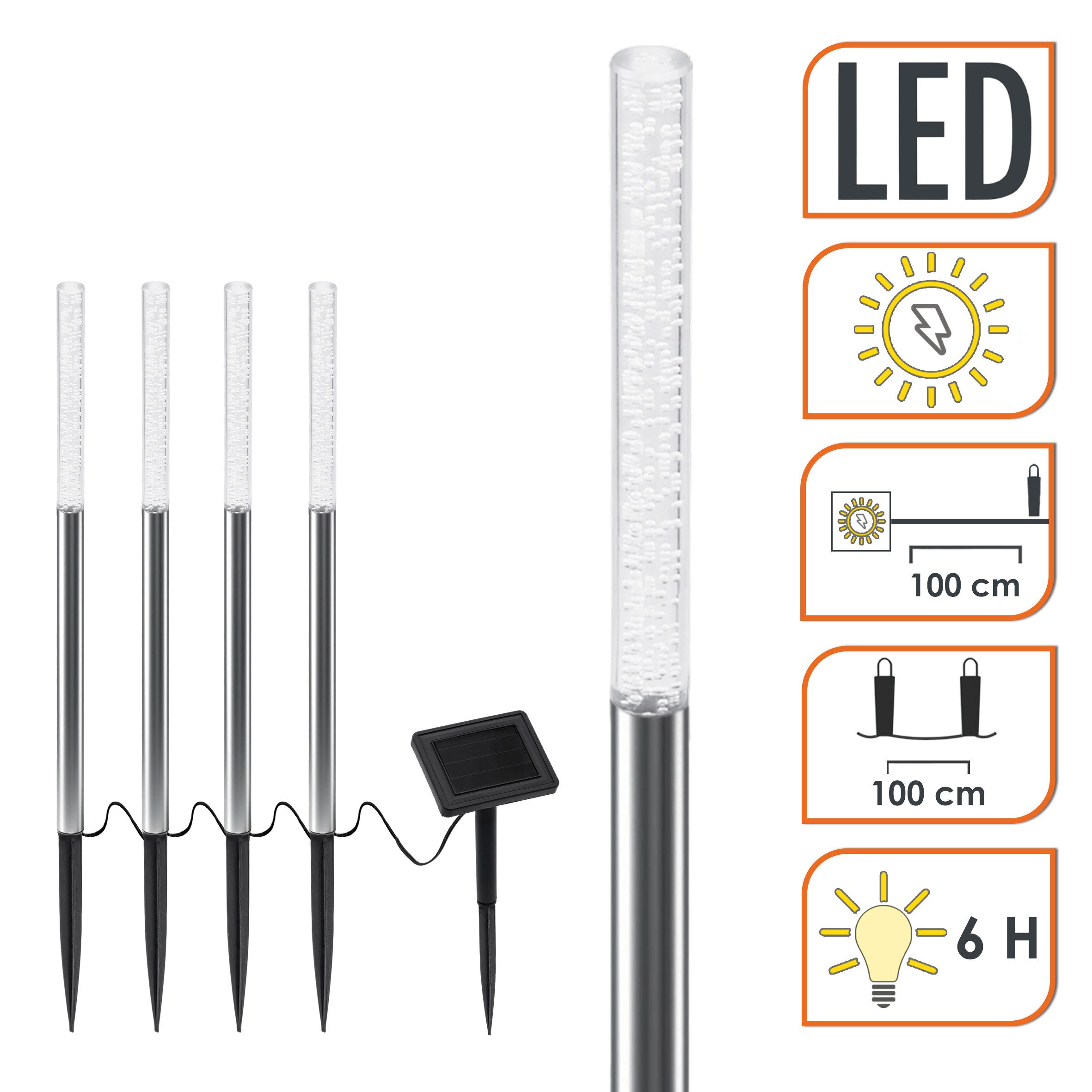 Spetebo LED Gartenleuchte LED Solar Gartenstecker 43 cm im Sprudelsäule Design - 4er Set, Design: Luftblasen, LED fest integriert, warm weiß, Akku ist austauschbar