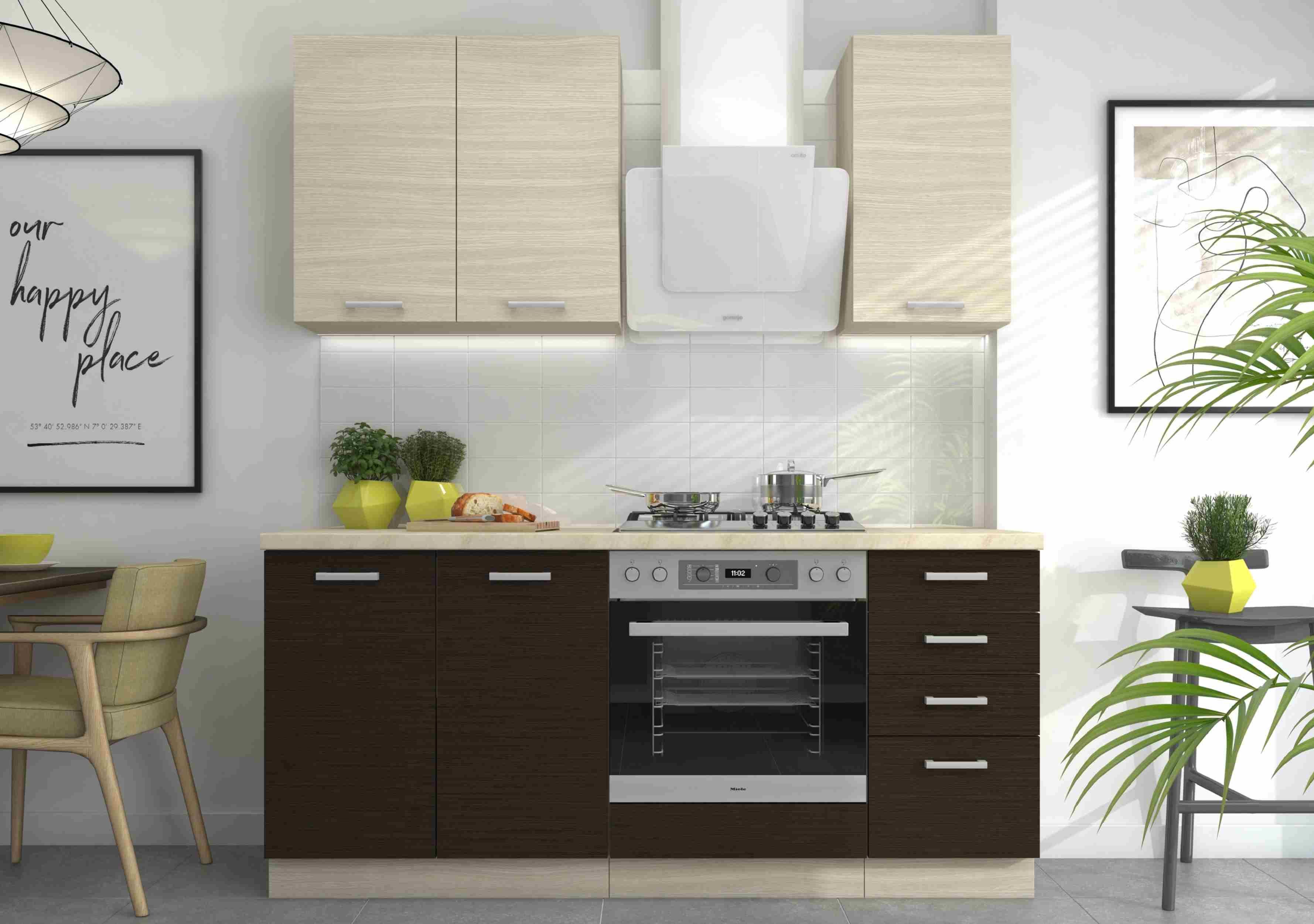 Furnix Küchenzeile Vilches 180 cm Küchenmöbel-Set mit Hängeschränken Ferrara-Eiche, 2 Ober, 3 Unterschränke, 180x85,8x60 cm, Design & Funktionalität
