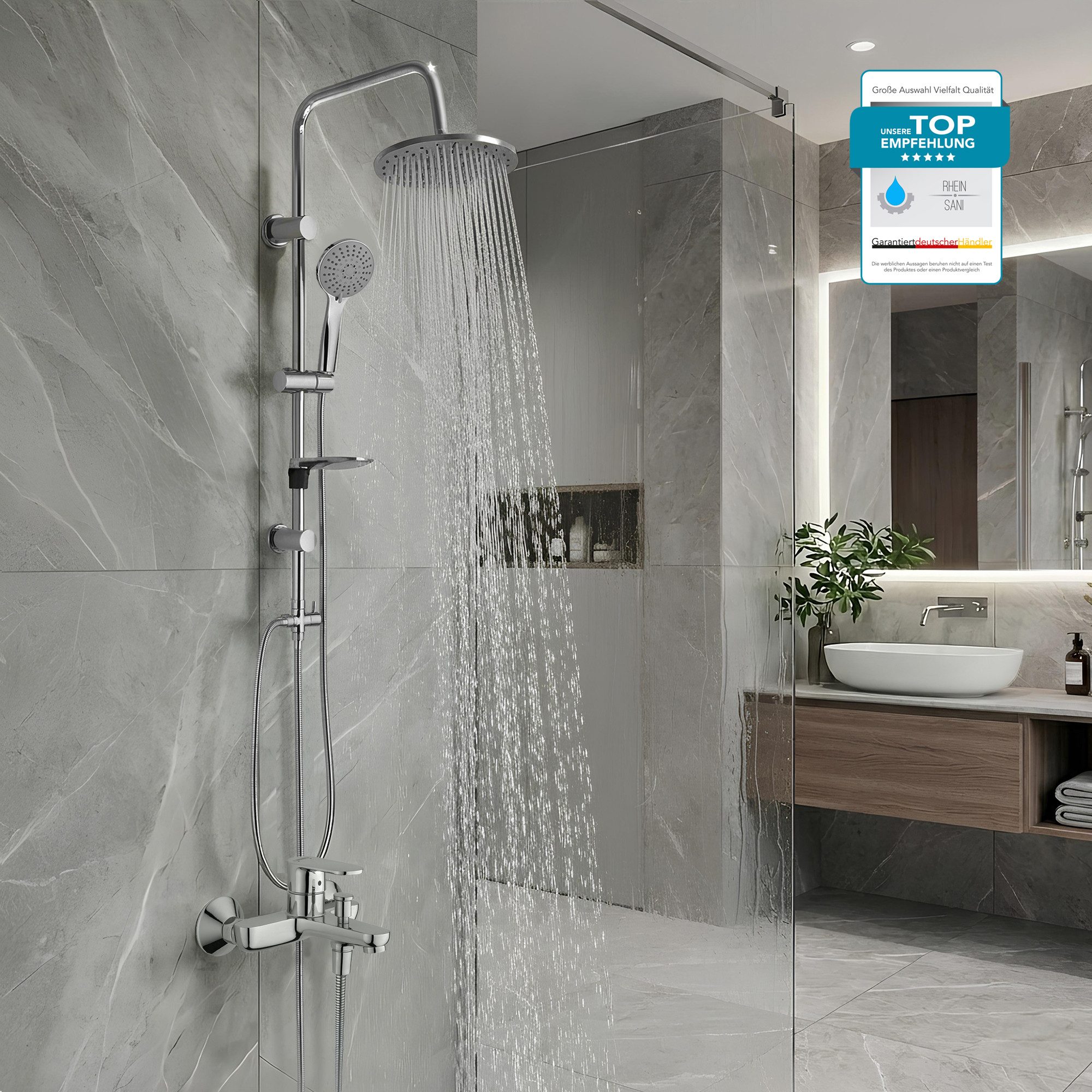 hansgrohe Wannenarmatur Vernis Blend mit Wannenmischer, Handbrause oder Regendusche, Aufputz (Spar-Set) Einhebel Badewannenarmatur, chrom oder schwarz matt