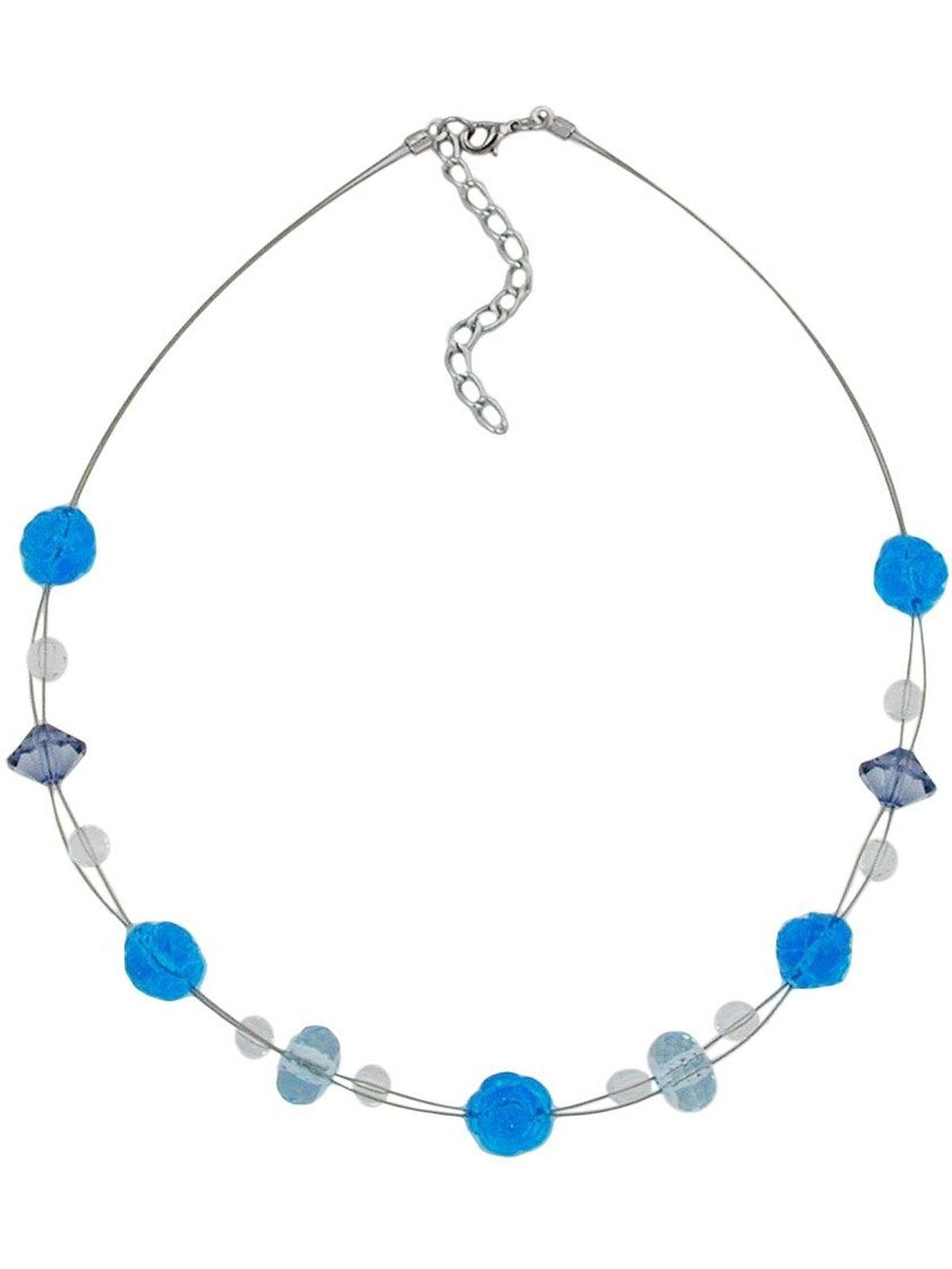 Gallay Perlenkette Drahtkette Blumenperle türkis aqua Kunststoffperlen 45cm (1-tlg)