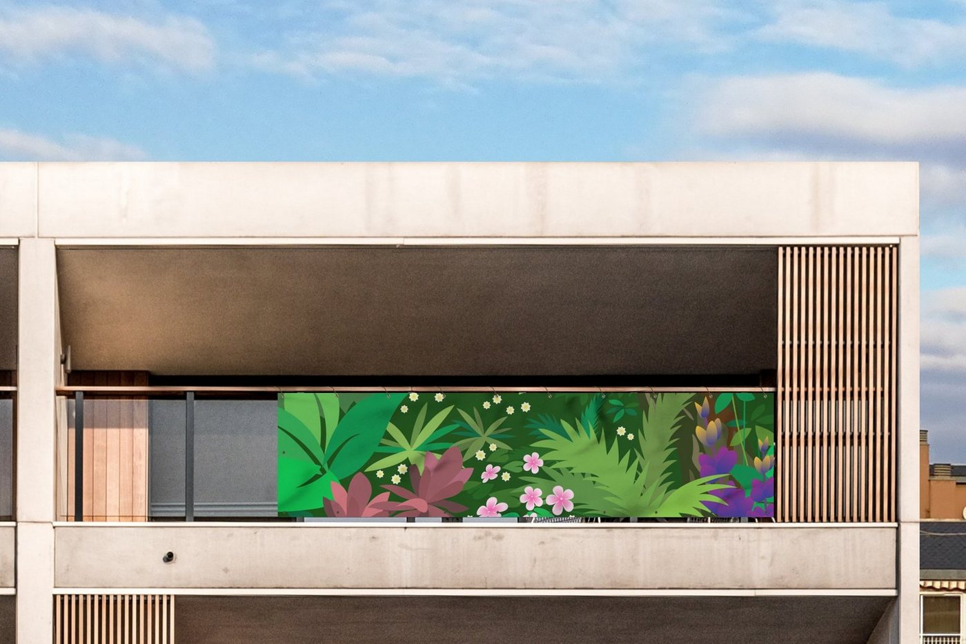 Thumbnail - MuchoWow Balkonsichtschutz Affe - Dschungel - Jungen - Mädchen - Blumen - Kinder (1-St) Sichtschutzzaun für Balkon und G...