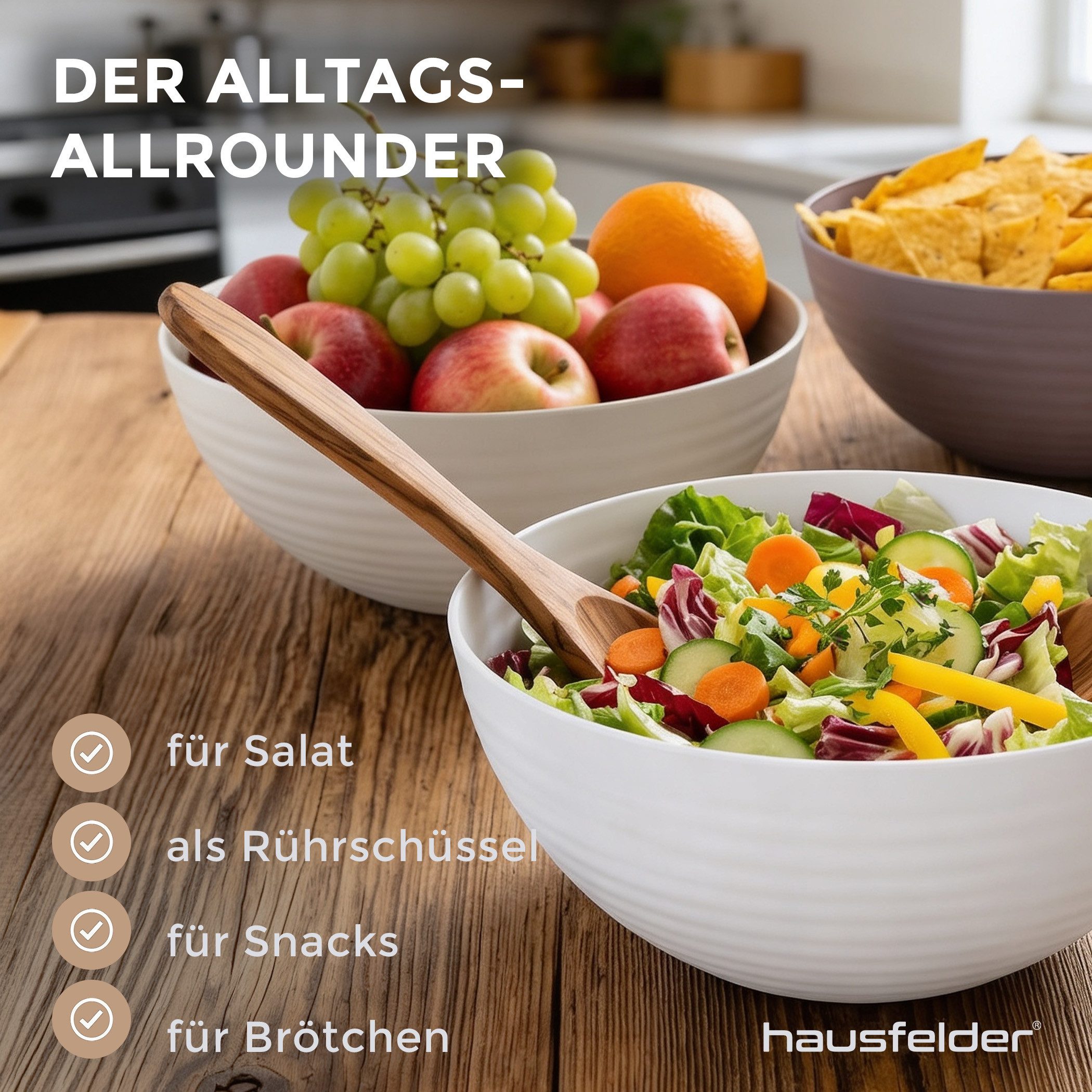 Hausfelder Servierschüssel Schüssel Set 6 x 3,3 Liter (Beige), Kunststoff, (6er Set, 6-tlg), spülmaschinengeeignet, BPA-frei, bruchfest, Wellen-Design – Bild 4 von 5