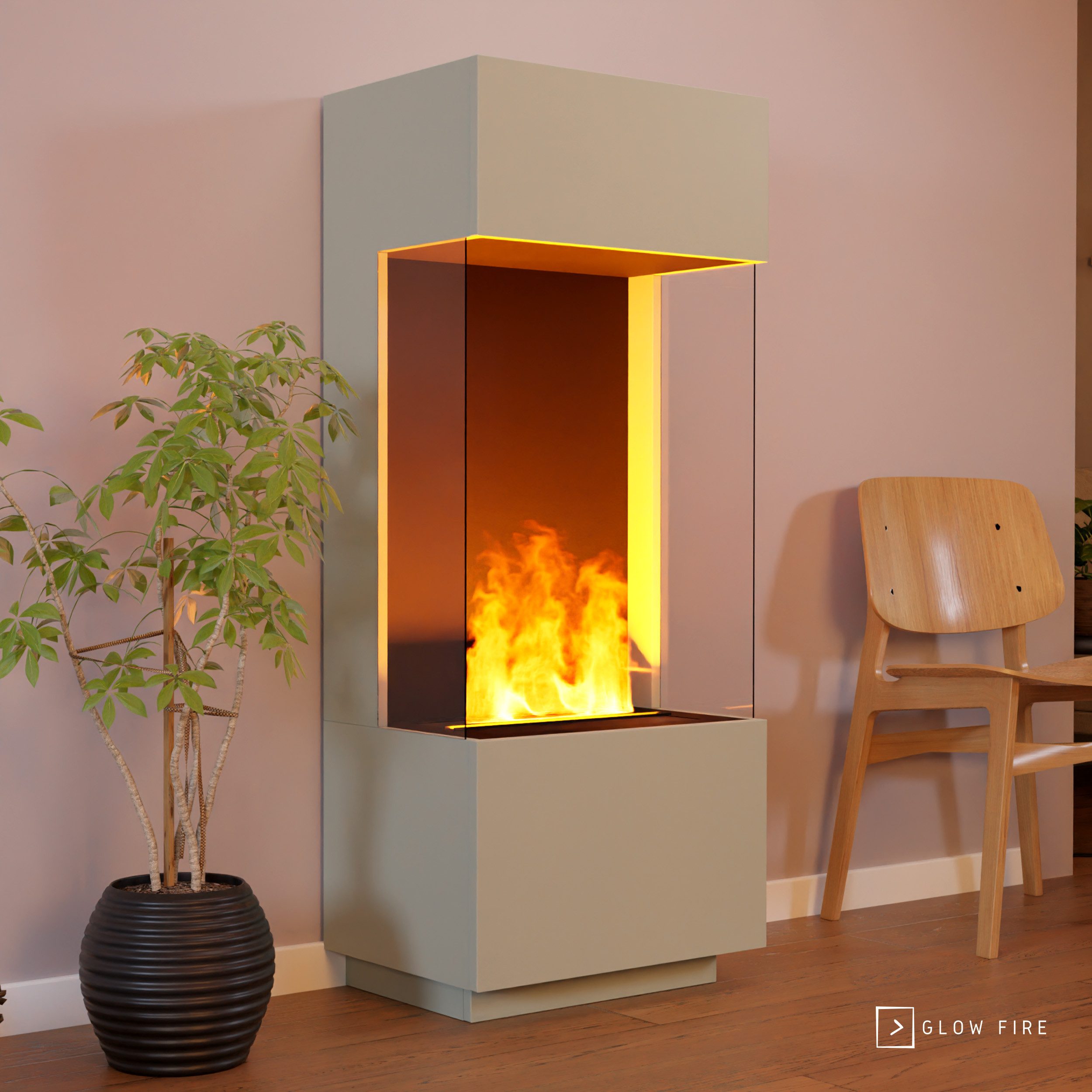 GLOW FIRE Elektrokamin OGF 1 Multicolor Wasserdampf Kamin, Standkamin, Elektrischer Kamin, Wasserdampfkamin mit 3D Feuer und Knisterfunktion