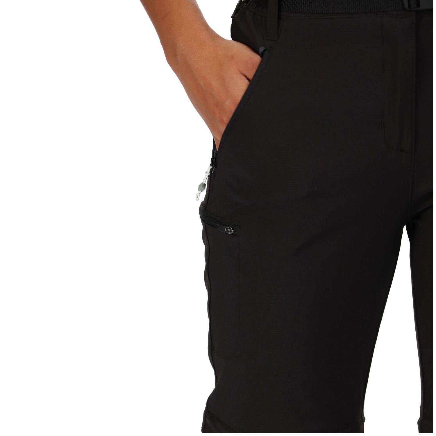 Xert Trousers Off Schwarz Stretch Regatta Kurzgröße III in (0-tlg) Zip Outdoorhose