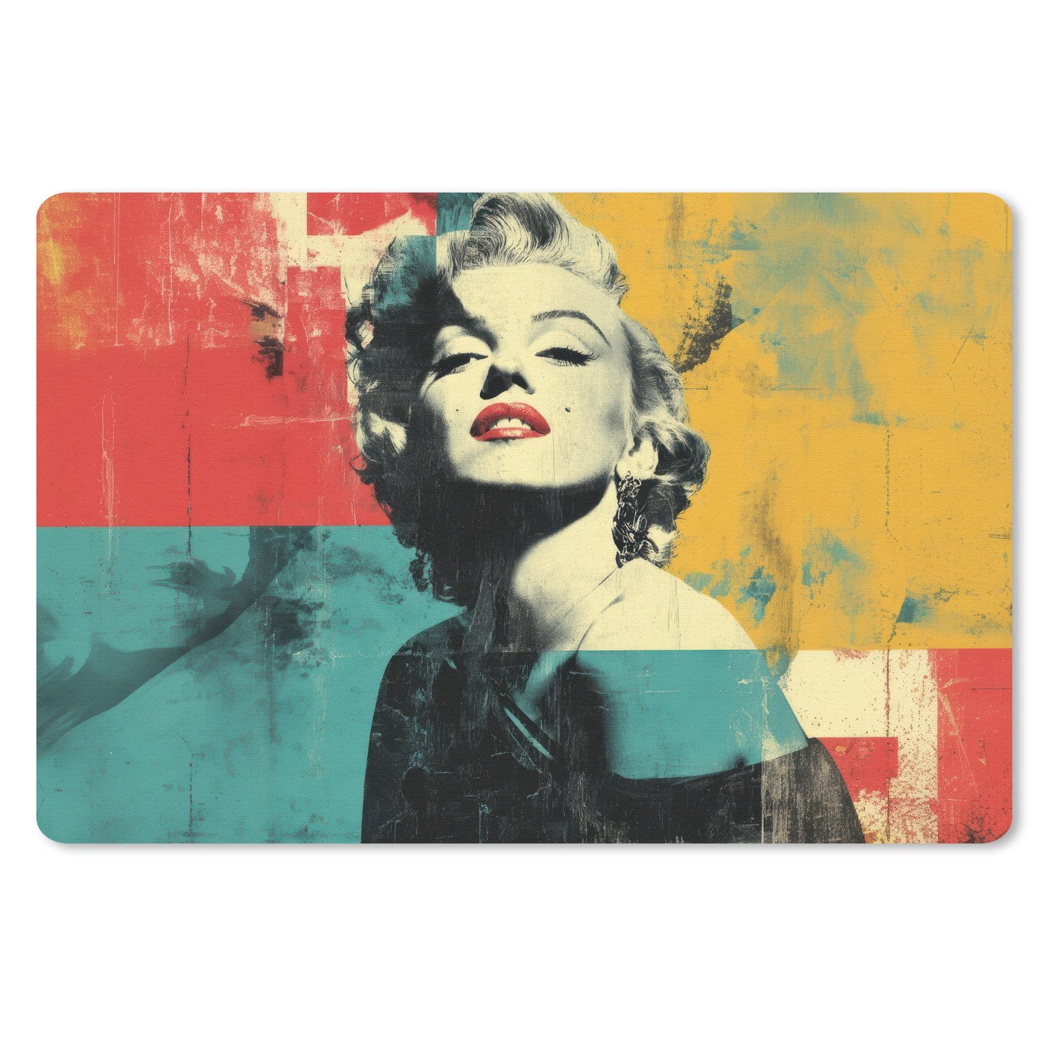 MuchoWow Mauspad Frau - Rote Lippen - Abstrakte Farbfelder - Pop-Art-Stil (1-St), Mouse pad Klein, Gaming Deko, PC Zubehör, 27x18 cm