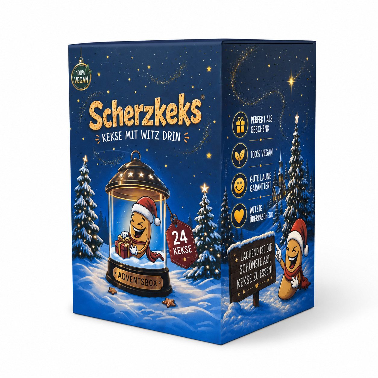 Scherzkeks Lebensmittel-Adventskalender Adventsbox, 24 Kekse, Glückskekse mit lustigen Fragen & Antworten (Packung, 1-tlg)
