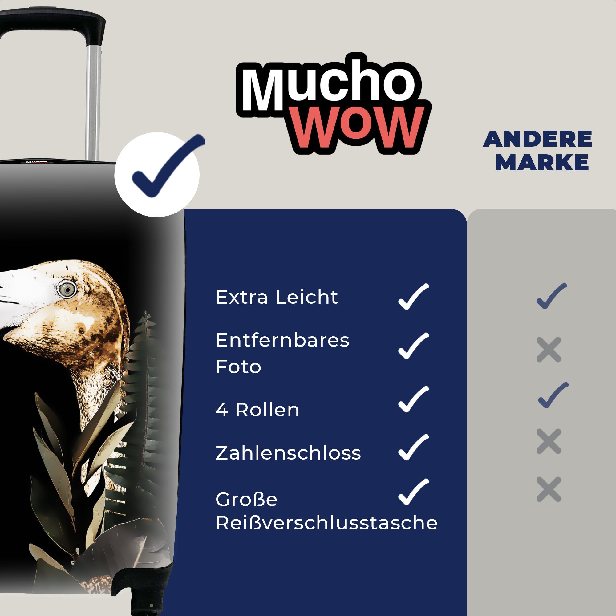 MuchoWow Handgepäckkoffer Porträt - Flamingo Reisetasche Trolley, für Ferien, 4 Blätter, - Reisekoffer rollen, Rollen, mit Handgepäck