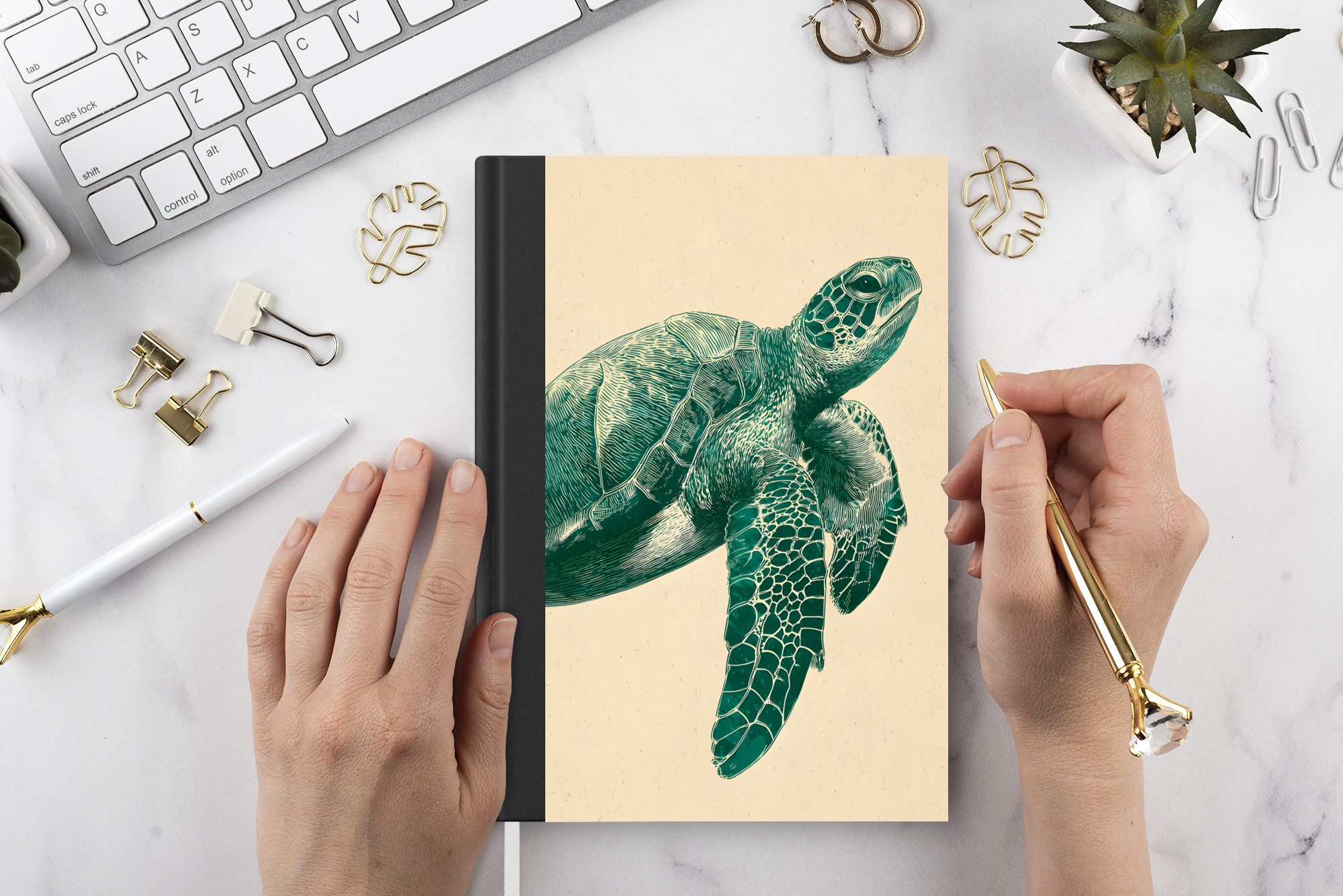 MuchoWow Notizbuch Schildkröte - Elegant - Grün - Schild, Notebook, Notizblock a5, Tagebuch, Journal Liniert