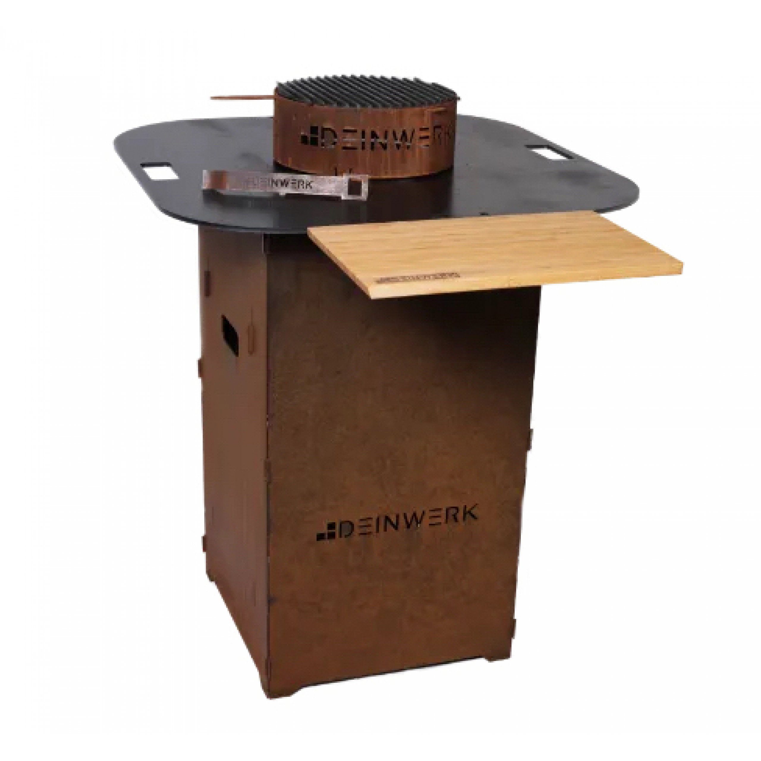 Feuerstelle DEINWERK Steckfass Steckbares Grillfass aus Corten mit Feuerplatte