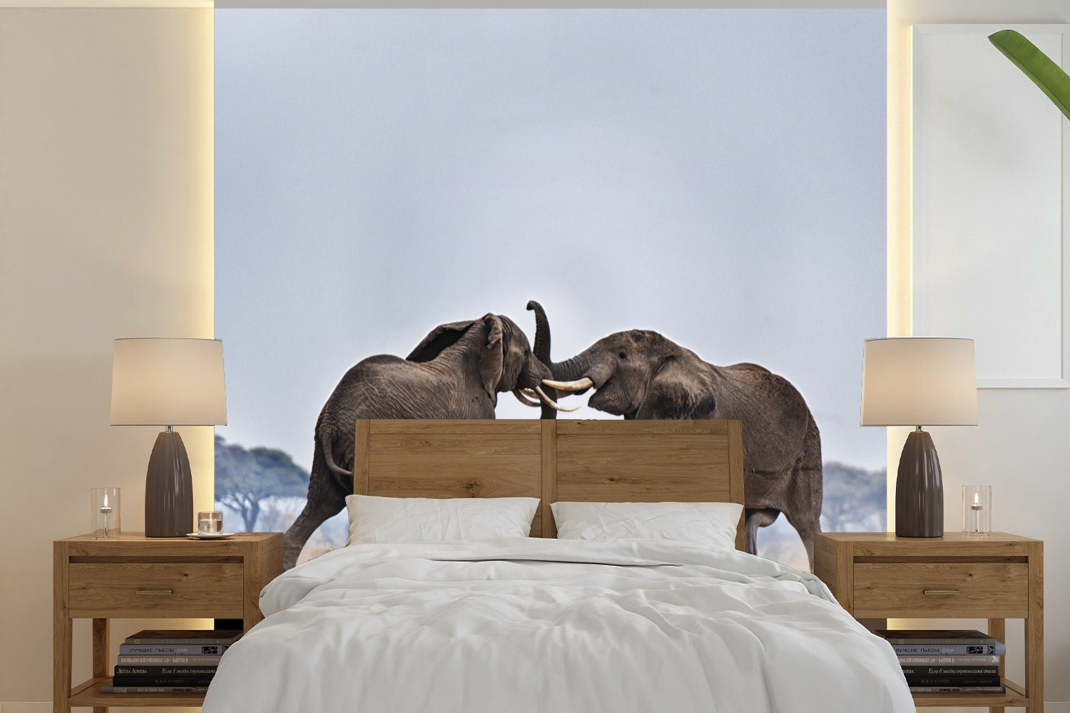 MuchoWow Fototapete Elefant - Tiere - Flachland - Natur, Matt, bedruckt, (4 St), Vliestapete für Wohnzimmer Schlafzimmer Küche, Fototapete