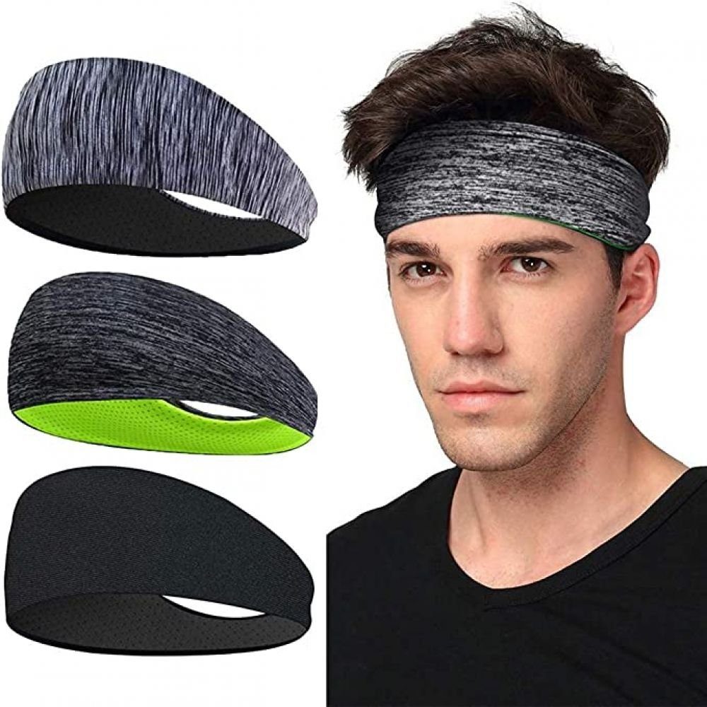 GelldG Stirnband Sport Stirnband, Stirnband 3 Pack, Schweißband, Stirnband Anti Rutsch schwarz