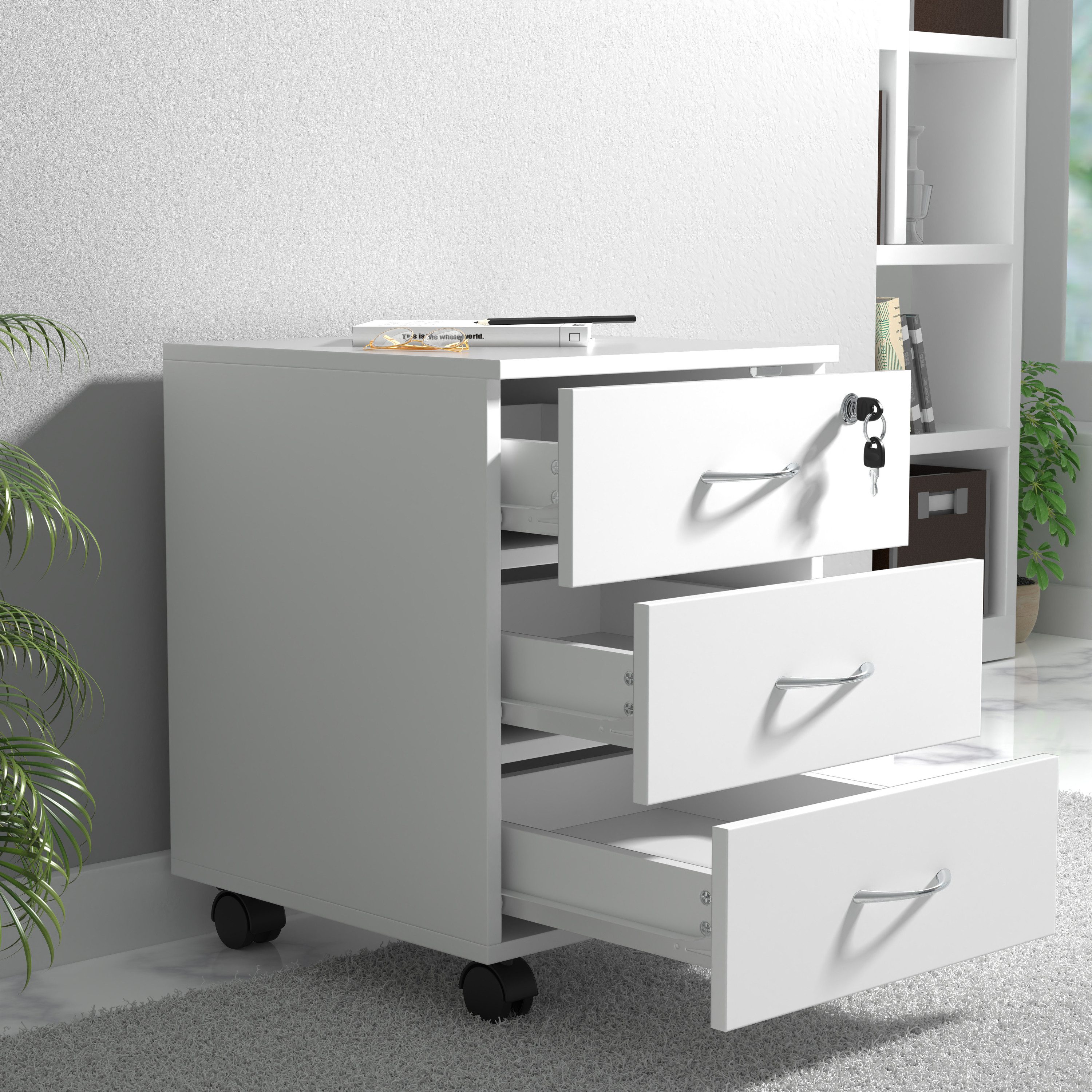 VCM Rollcontainer Holz Rollcontainer Büromöbel 3 Schubladen Baula L