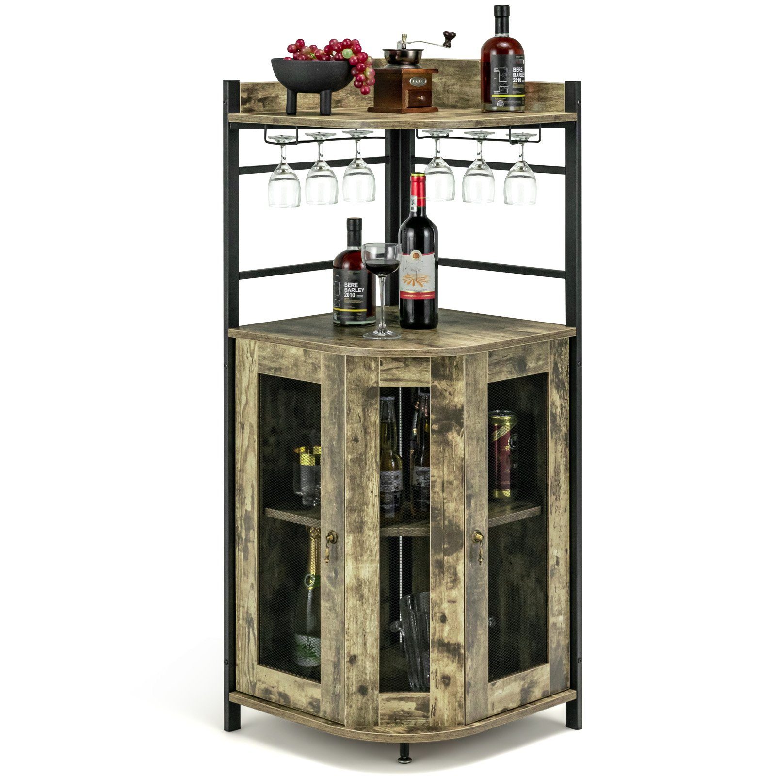 COSTWAY Weinschrank mit Türen & Glashalter, Metallrahmen, 46x46x130cm, Industrial