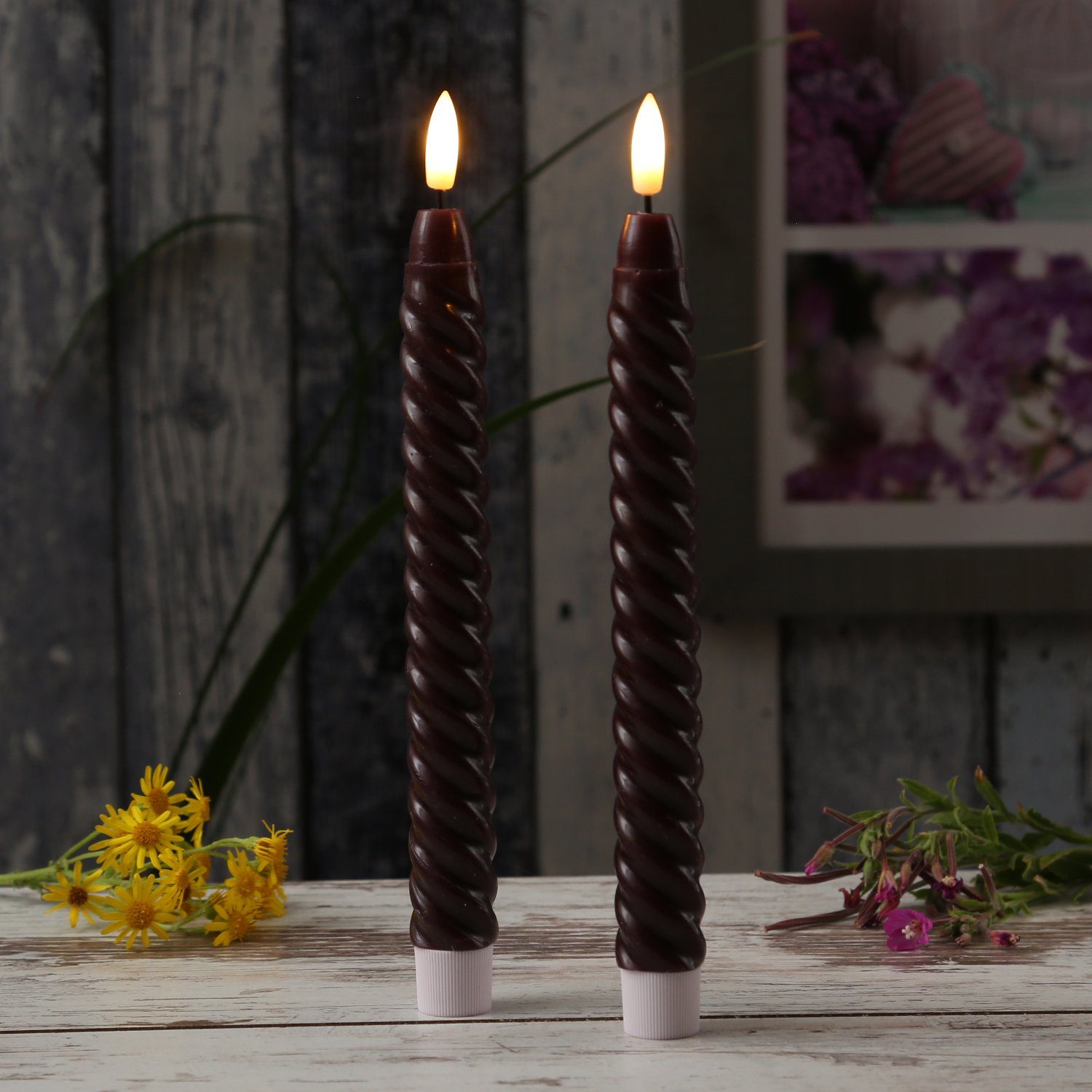 MARELIDA LED-Kerze LED Stabkerzen Twist Tafelkerzen gedreht Echtwachs 25cm Timer rot 2St (2-tlg)