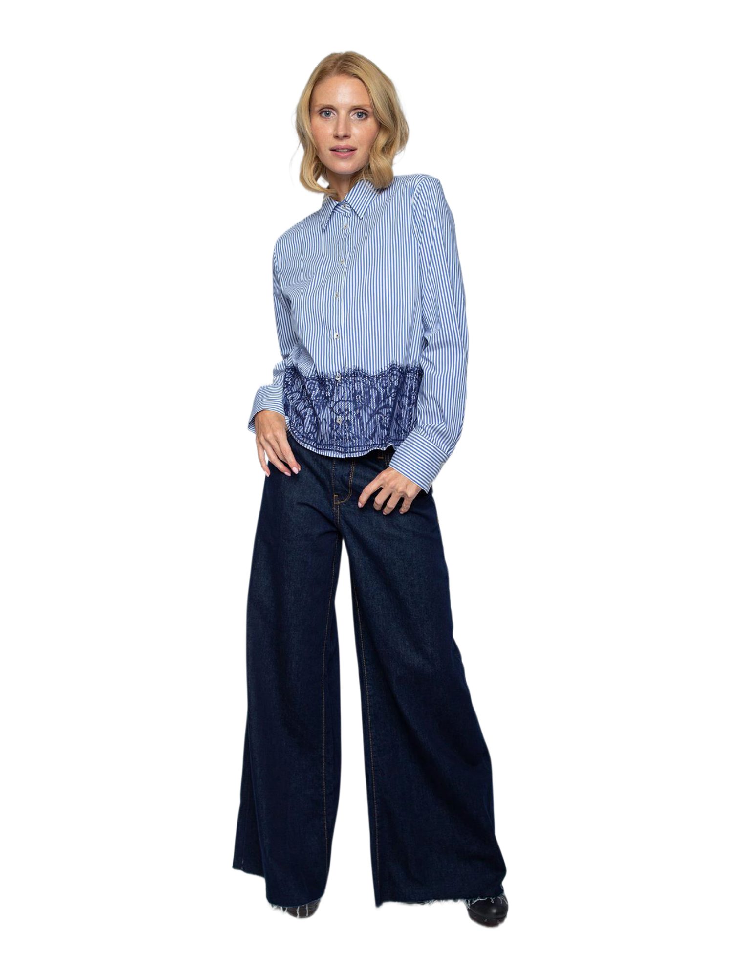 Emily Van Den Bergh Blusenshirt blau,Casual,Baumwolle,Gestreift,Hemdblusenkragen,Lang,Boxy Fit