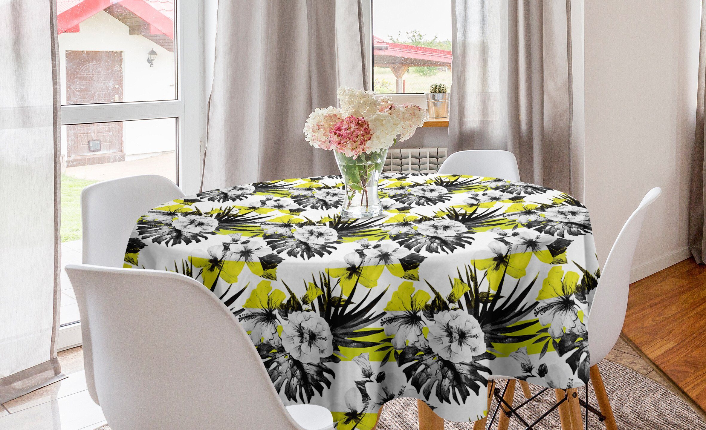Abakuhaus Tischdecke Kreis Tischdecke Abdeckung Blüten für Dekoration, Blume Hibiscus-Knospen Küche und Esszimmer