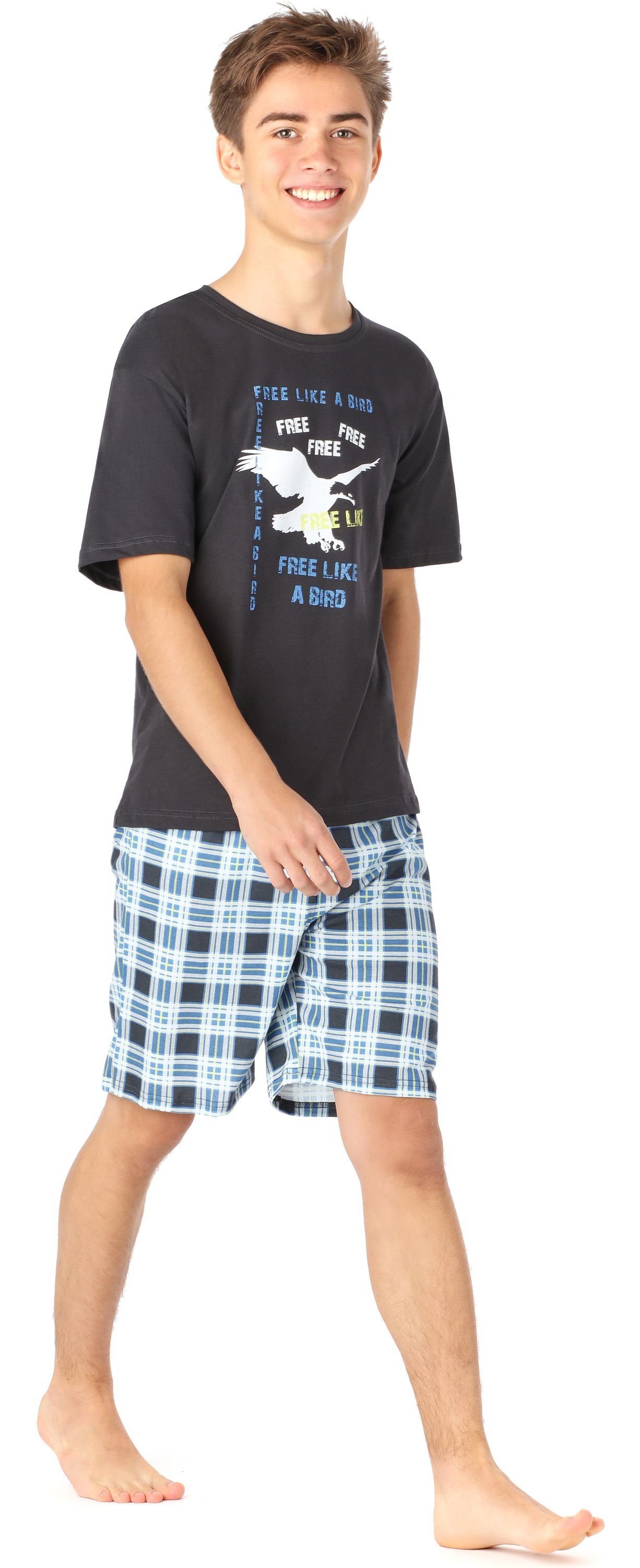 GraphitKariert4 Zweiteiliger Timone Pyjama Baumwolle Langarm Jungen Set Schlafanzug Schlafanzug Hausanzug