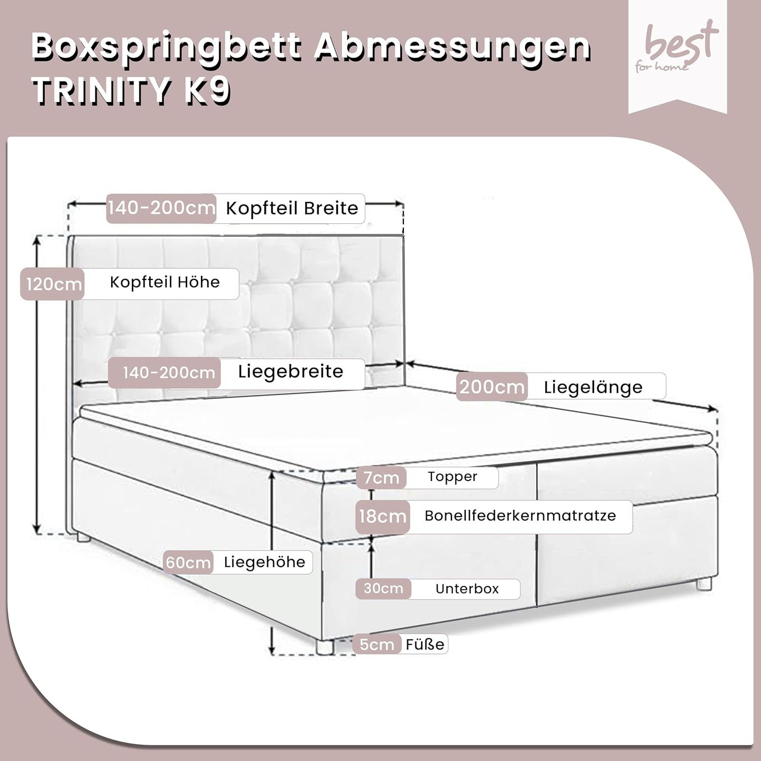 Best for Home Boxspringbett mit Bettkasten Trinity K-9 Bonellfederkern inkl günstig online kaufen