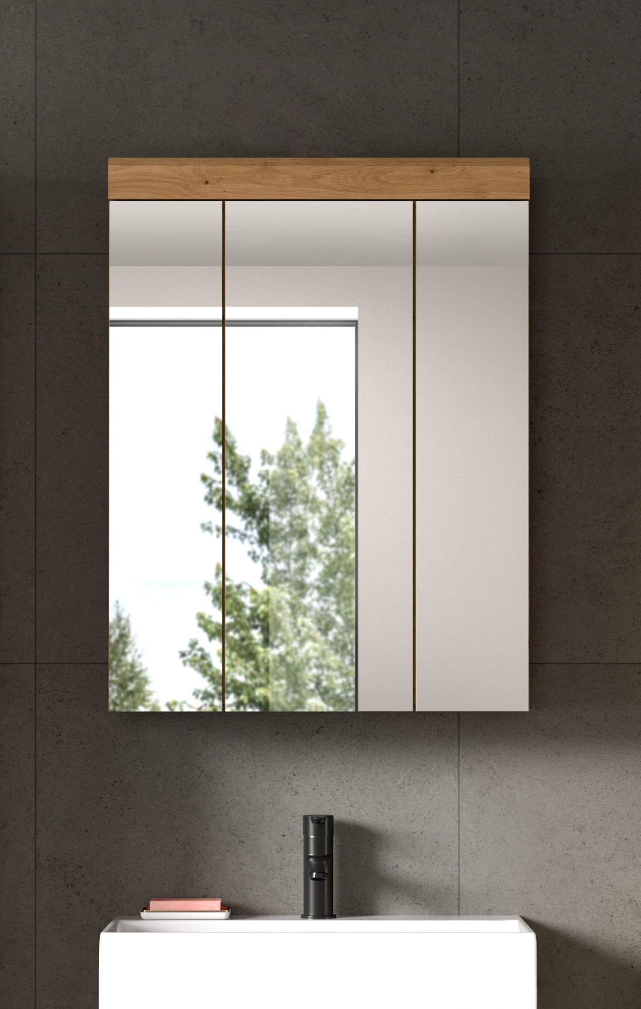 welltime Spiegelschrank SIENA, Breite 60cm, 3 Spiegeltüren, 9 Fächer, 6 Einlegeböden (TOPSELLER) in verschiedenen Farben erhältlich, Badmöbel, Badschrank, Schrank, Bad
