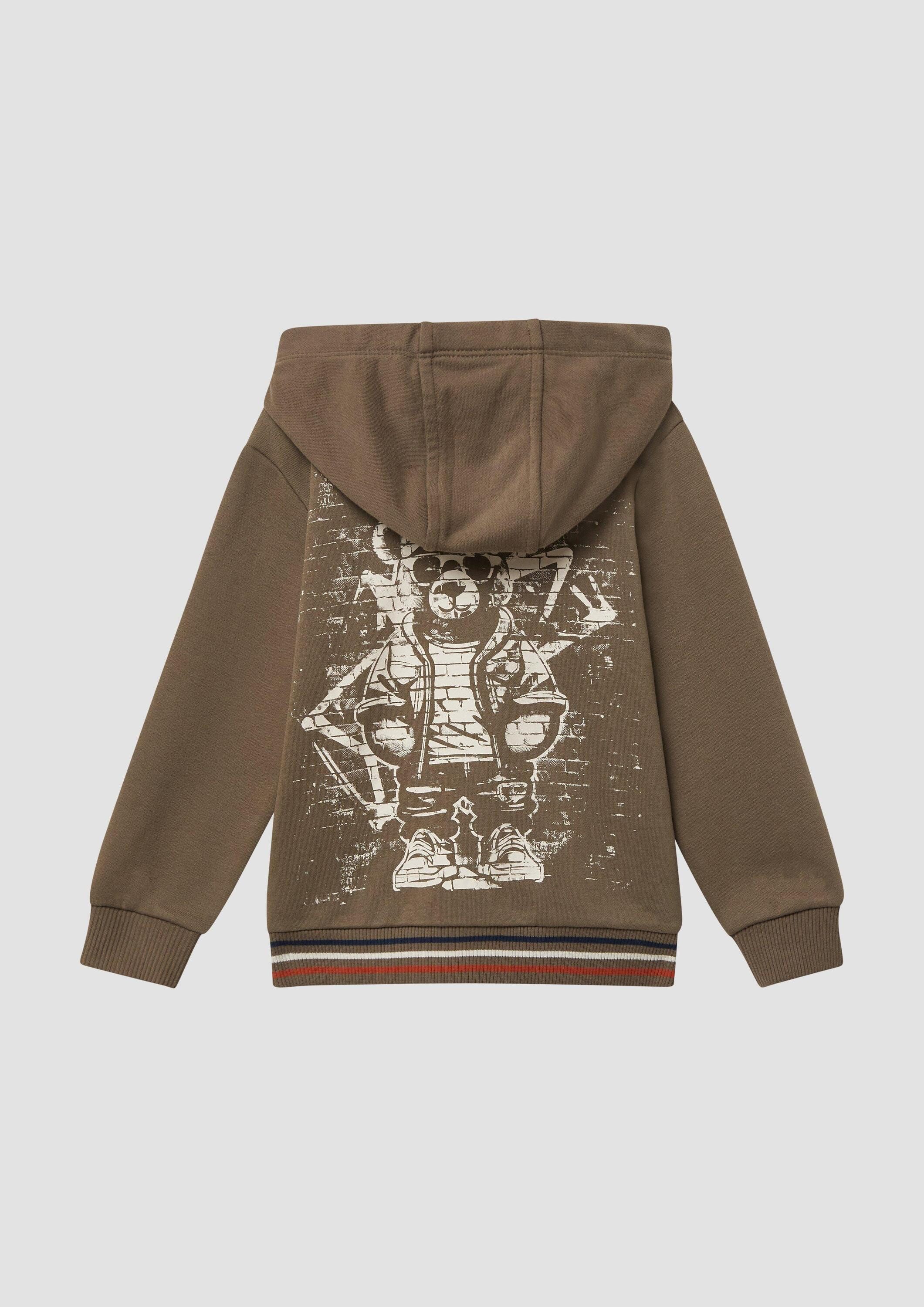 s.Oliver Sweatjacke Sweatshirt Jacke Zip-Hoodie mit Elastikbund und großem Rückenprint