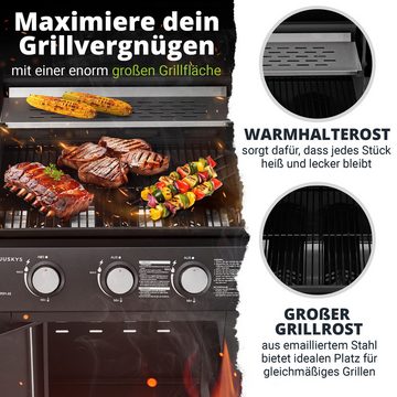 Juskys Gasgrill Louisiana, 3 Brenner, 8,1 kW, emaillierter Rost, Thermometer, Seitenablagen