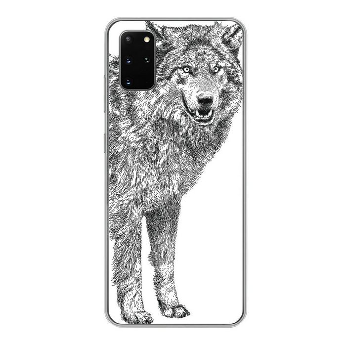 MuchoWow Handyhülle Wolf - Weiß - Skizze Phone Case Handyhülle Samsung Galaxy S20 Plus Silikon Schutzhülle