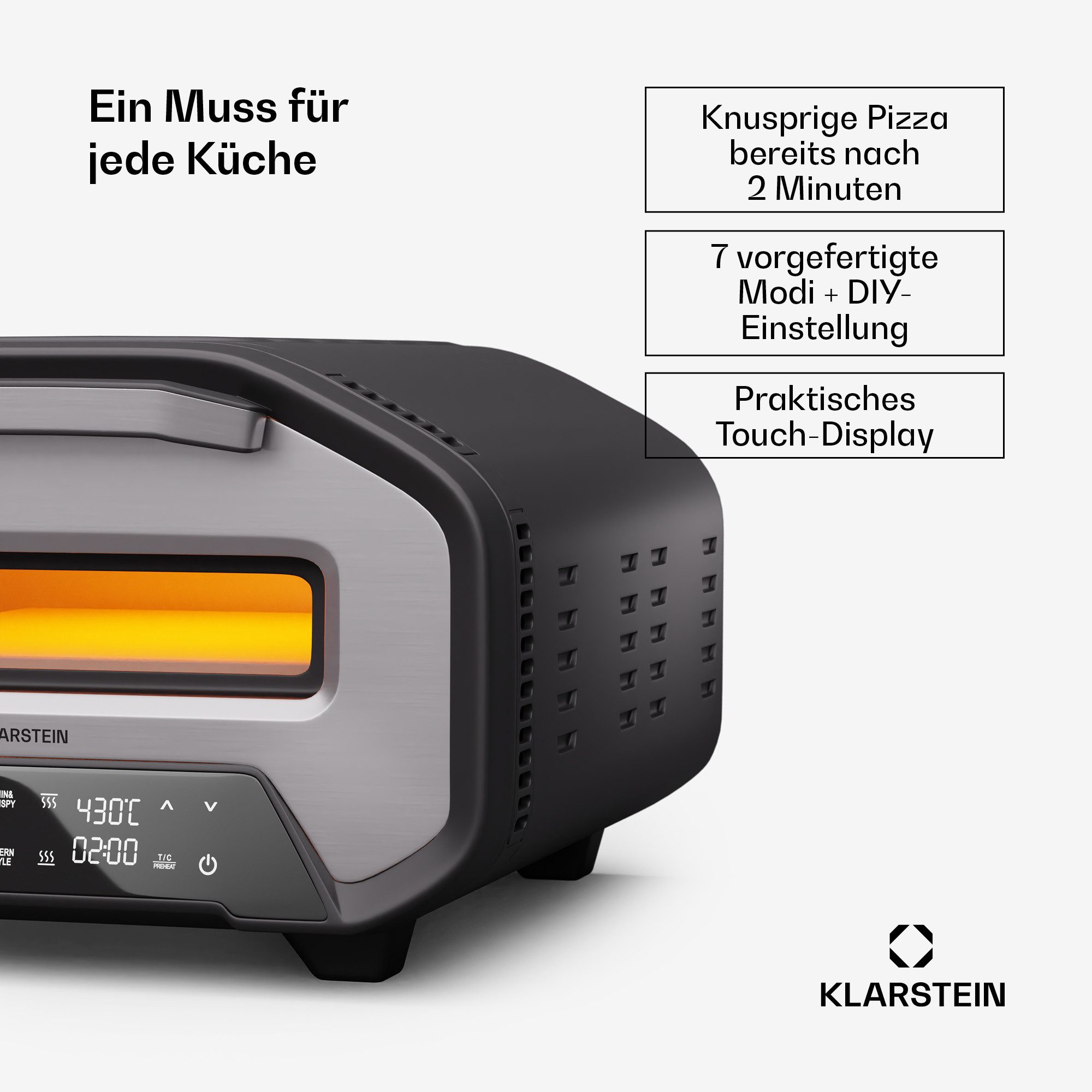 Klarstein Pizzaofen PizzaForno Elektro-Pizzaofen, Elektrisch Grill Pizza Oven Kompact Touch Timer