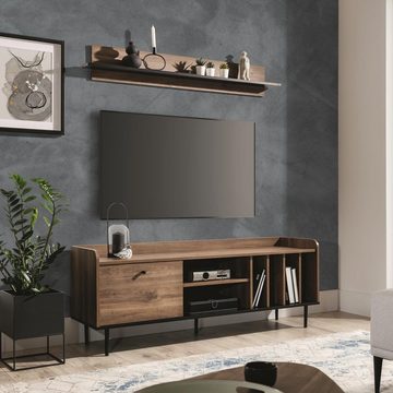 Beautysofa TV-Schrank Vasilia 150 cm stilvoll Lowboard mit Klappe im Loft Stil, 150 cm RTV Schrank