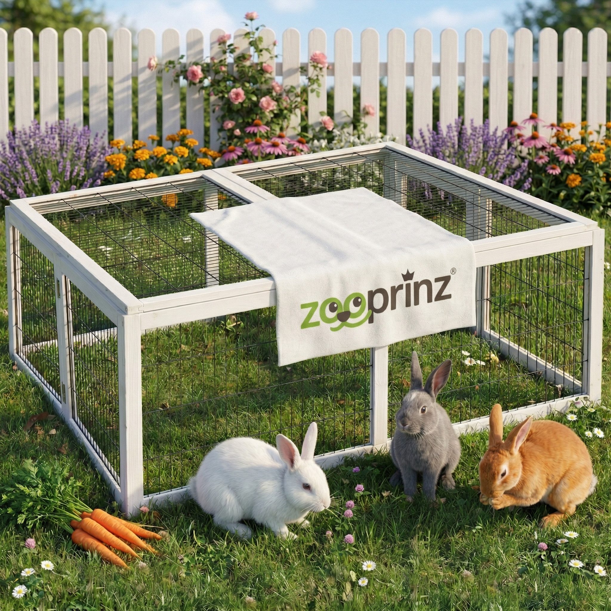 Zooprinz Freigehege Rabbit Run XL Hasen Kaninchen Auslauf Gehege, 116x45x112 cm, Faltdach, Winterfest, Wetterfest