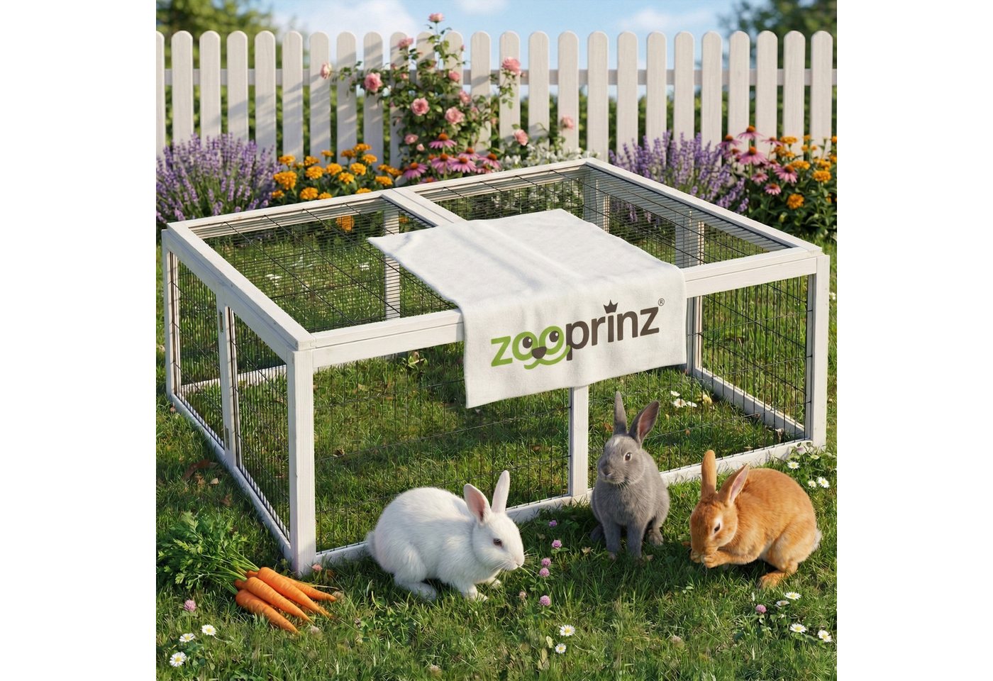 Zooprinz Freigehege Rabbit Run XL Hasen Kaninchen Auslauf Gehege, 116x45x112 cm, Faltdach, Winterfest, Wetterfest