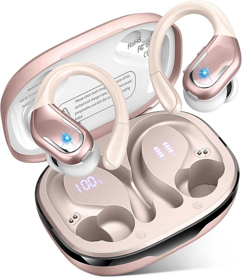 Futicare Bluetooth 5.4 Sportkopfhörer mit Ohrbügel, 75 Std. Akku & ENC, In-Ear-Kopfhörer (kabellose Bluetooth Kopfhörer mit 14,2-mm-Treiber, IPX7, LED-Anzeige, physische Tastensteuerung gegen versehentliche Berührungen)
