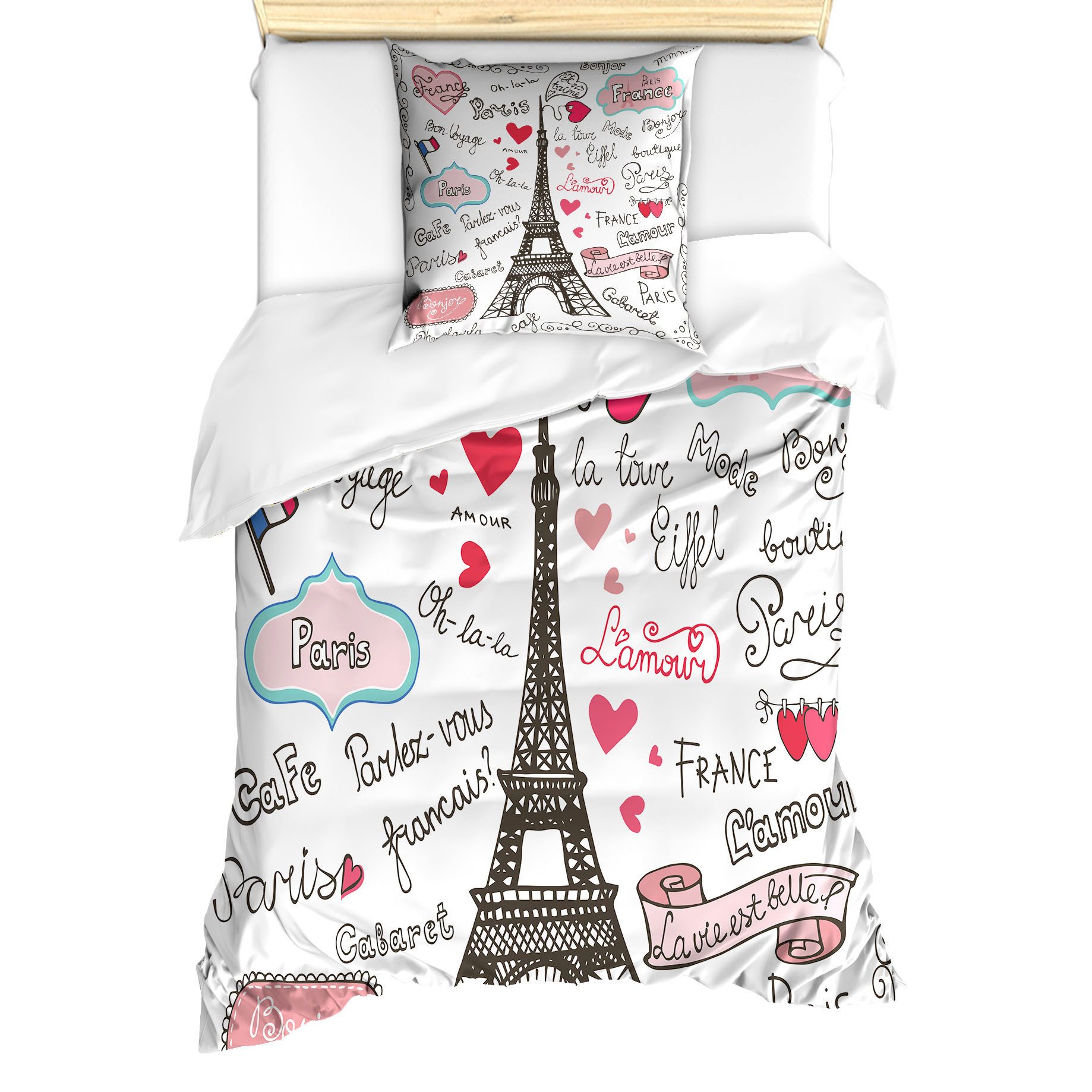 Abakuhaus Bettwäsche Milbensicher Allergiker geeignet mit Kissenbezug, Microfaser, Eiffelturm Paris Schreiben Herz