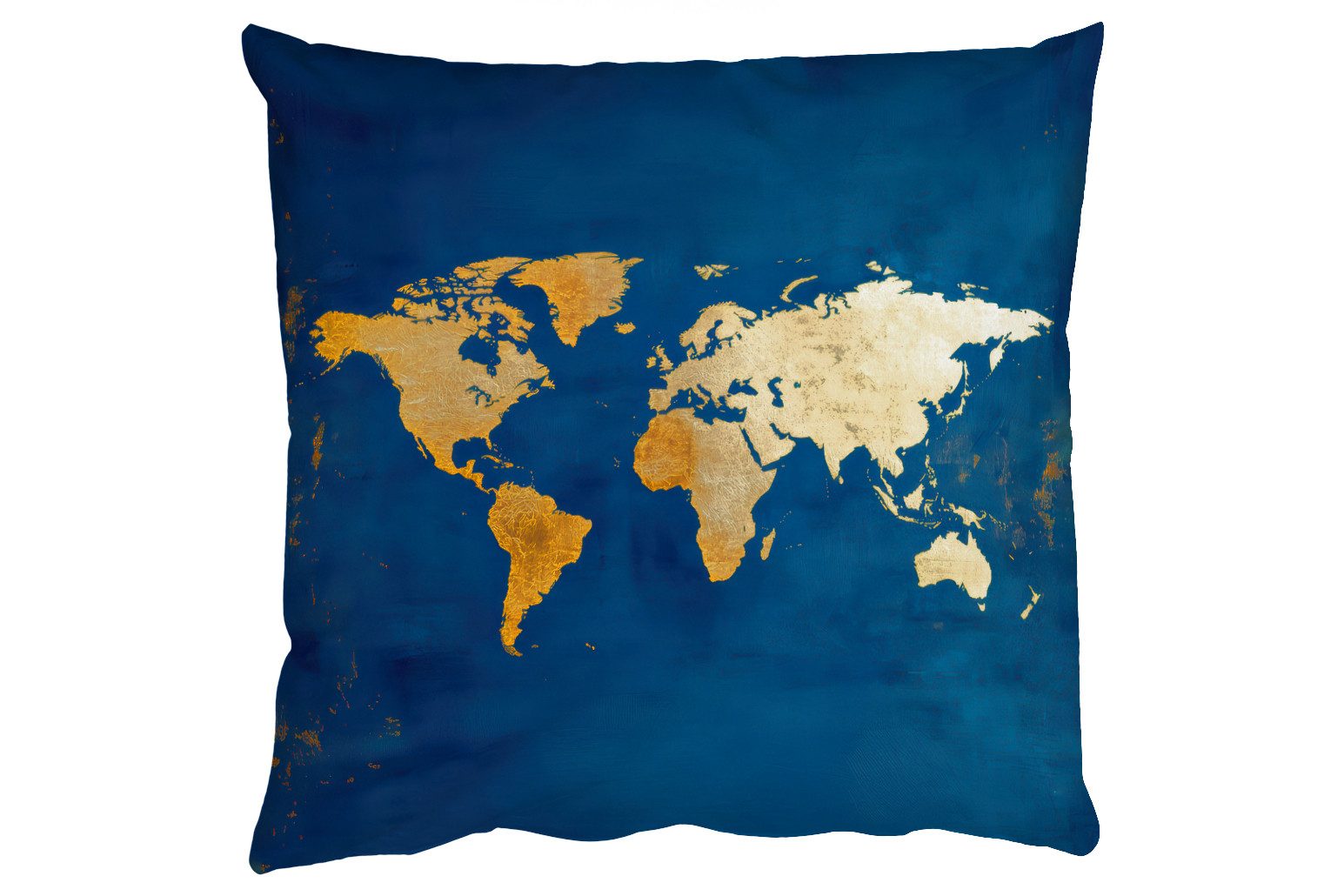 MuchoWow Dekokissen Weltkarte - Gold - Dunkelblau, Zierkissen mit Füllung für Wohnzimmer, Sofakissen, 40x40 cm