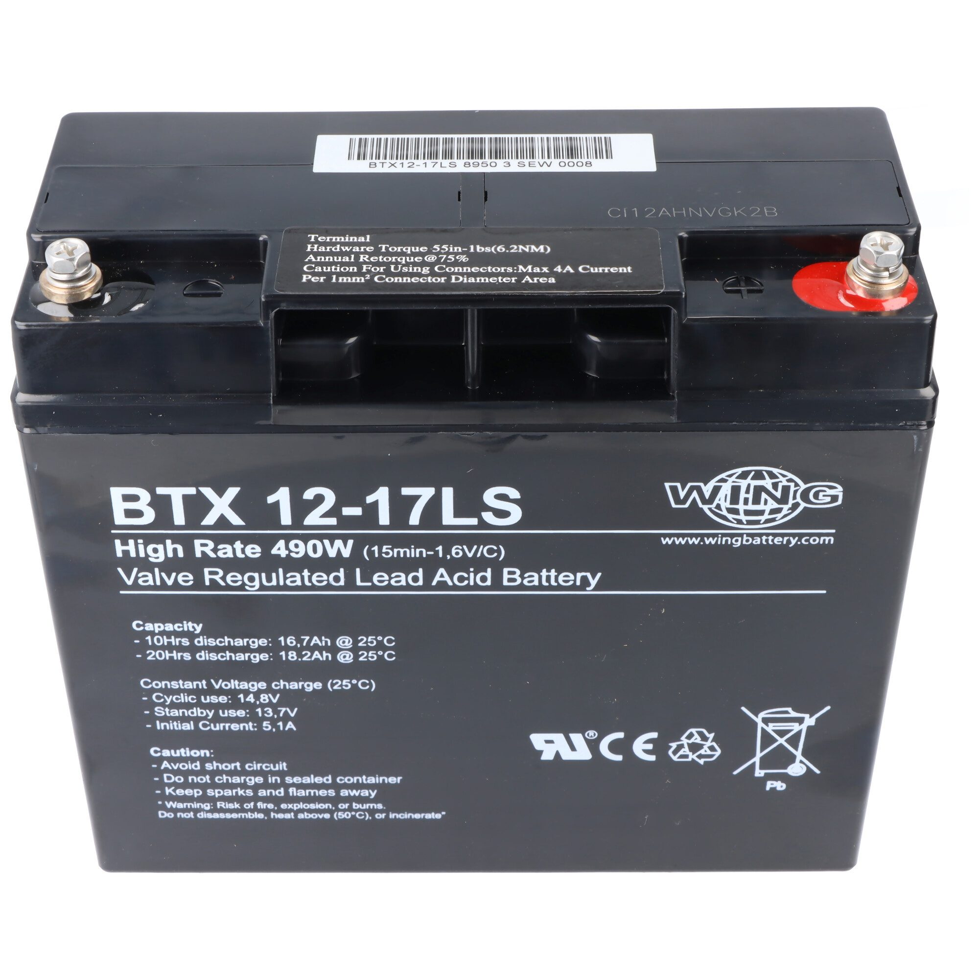 Wing Wing BTX12-17LS 12V 17Ah high rate hochstromfähig Bleiakku AGM Blei G Akku 17000 mAh (12,0 V)