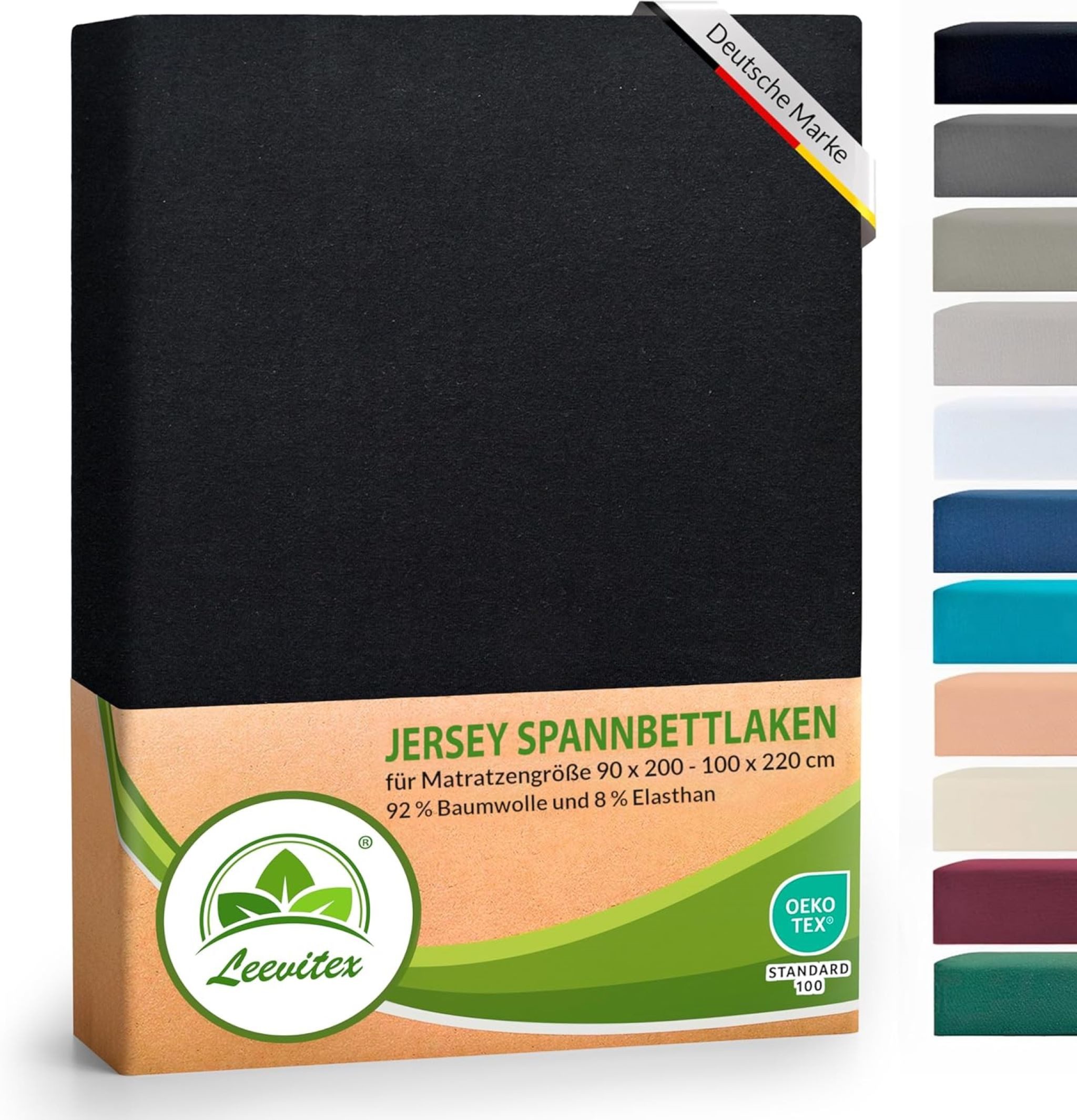 leevitex® Spannbettlaken Luxus, verschiedene Größen, Stoffgewicht 250 g/m², 40 cm Steghöhe, Jersey-Elasthan, Gummizug: rundum, (1 Stück), verschiedene Farben, OEKO-TEX® STANDARD 100 zertifiziert