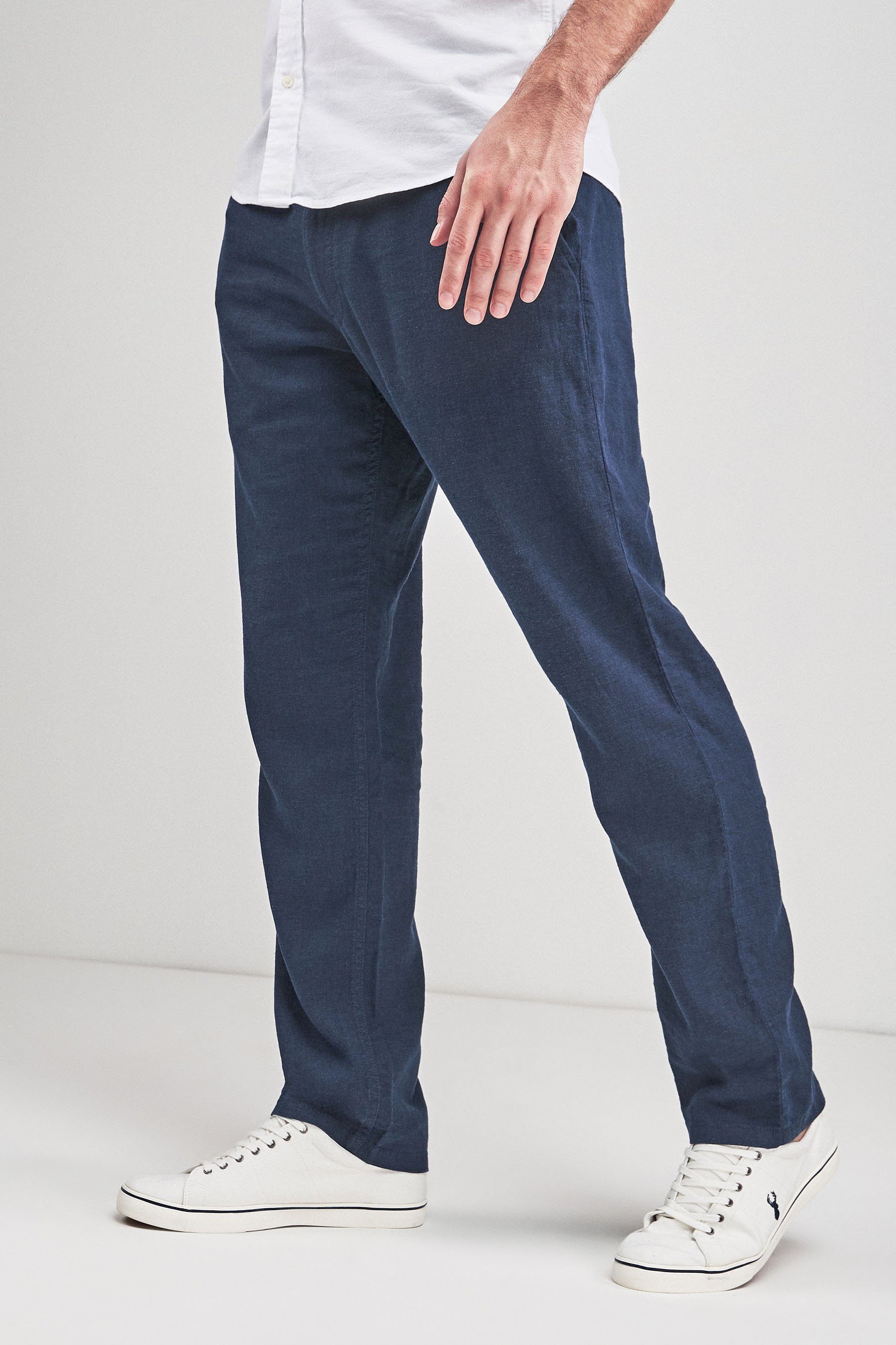 Next Leinenhose Hose mit Kordelzug aus Leinenmischung (1-tlg) Navy Blue