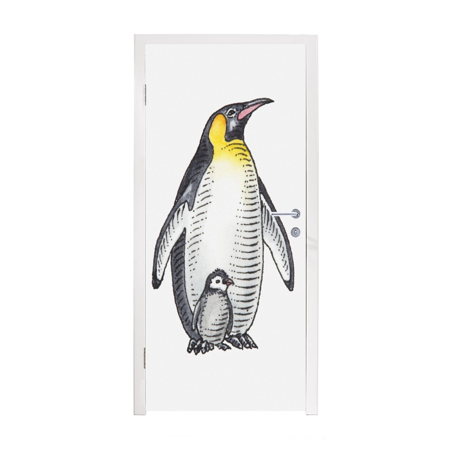 MuchoWow Türtapete Pinguin - Tiere - Aquarell, Matt, bedruckt, (1 St), Fototapete für Tür, Türaufkleber, 75x205 cm