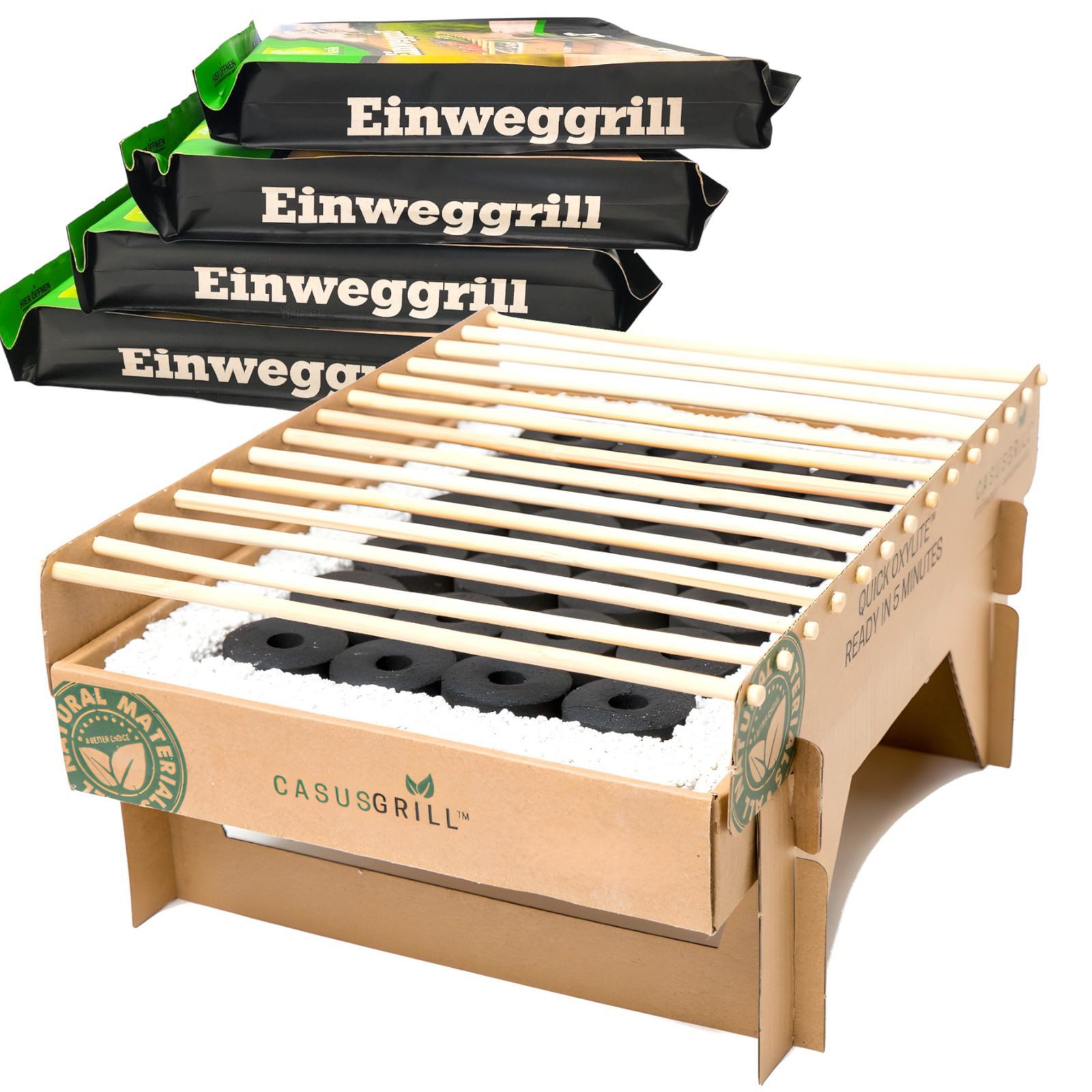 BURI Holzkohlegrill 2x Öko Einweggrill Einmalgrill Nachhaltig - Bio Einmal Grill rauchfrei