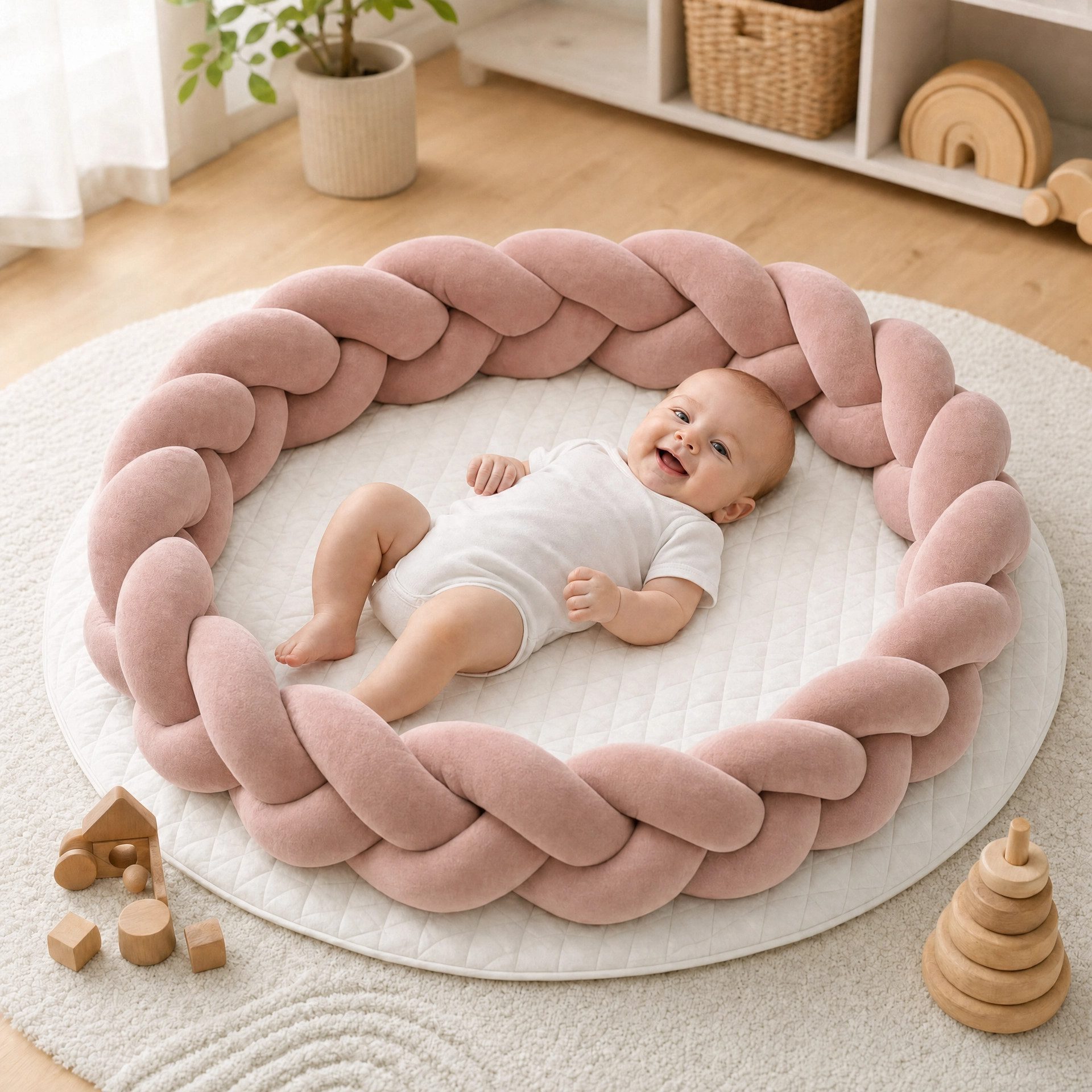 LuMali Nestchenschlange Bettschlange geflochten 210cm Nestchen Bettumrandung Babybett Zopf, Stillkissen Seitenschläfer Velour weich hypoallergen Pastellfarben – Bild 5 von 5