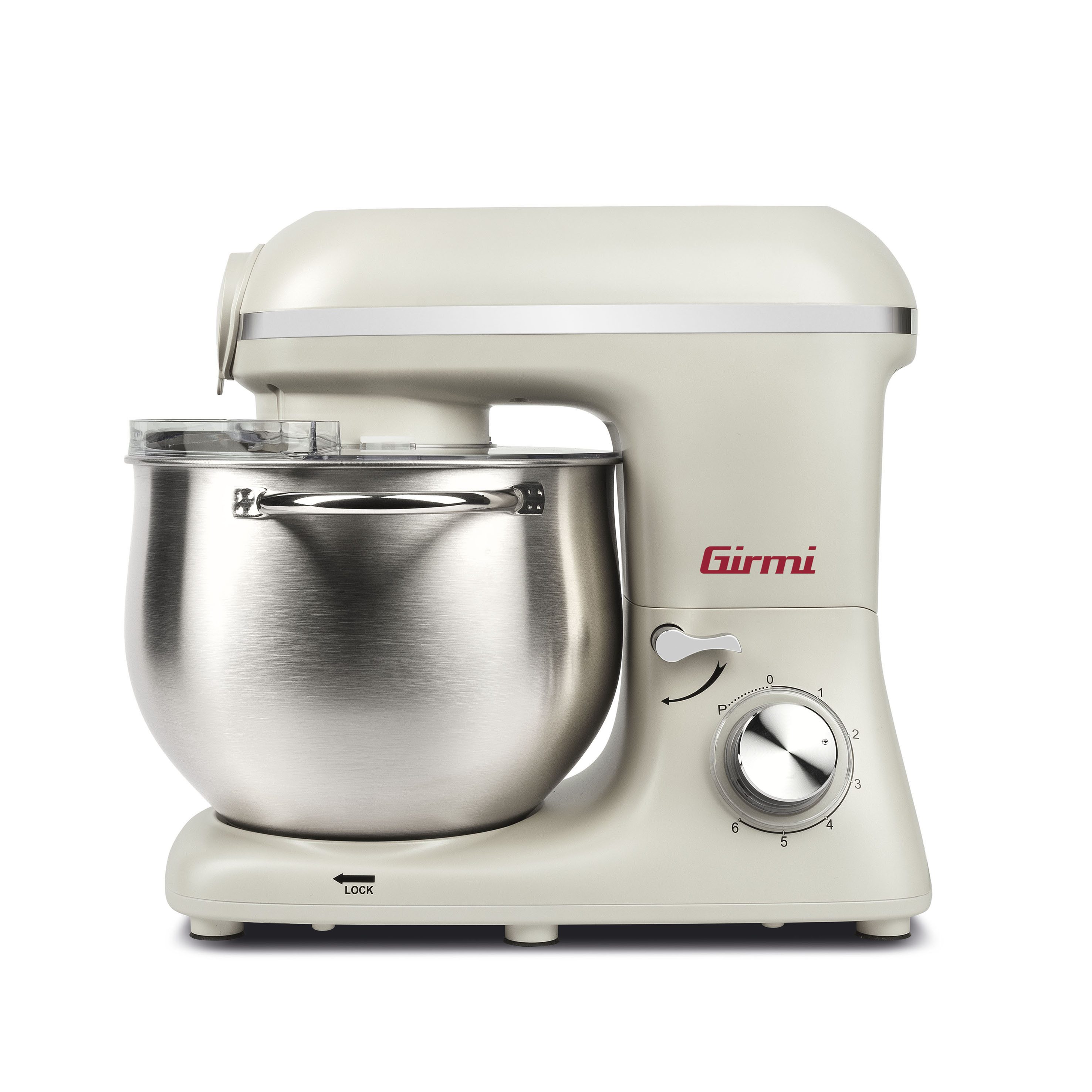 Girmi Küchenmaschine IM5001 Gastronomo Plus IM50, Planetenrührwerk, 2200 W, 8 l Schüssel, 8 l Edelstahl-Schüssel, 6 Stufen, Pulse, bis 3 kg Teig, Zubehör