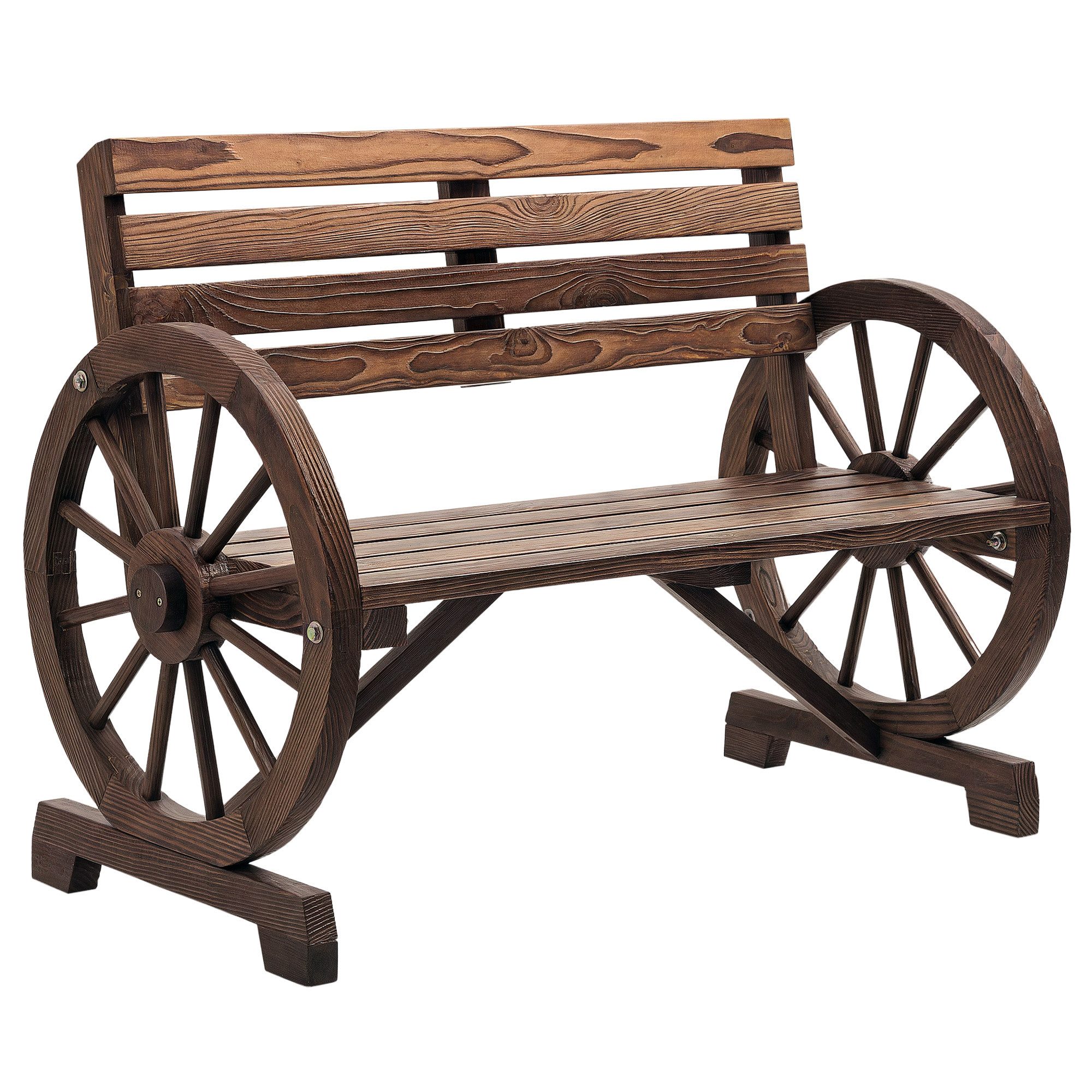 Outsunny Bank Gartenbank, wetterfest, mit Rücken und Armlehnen, Parkbank (Holzbank, 1-St., Sitzbank), bis 240 kg belastbar Tannenholz Braun 105,5 x 56 x 79 cm