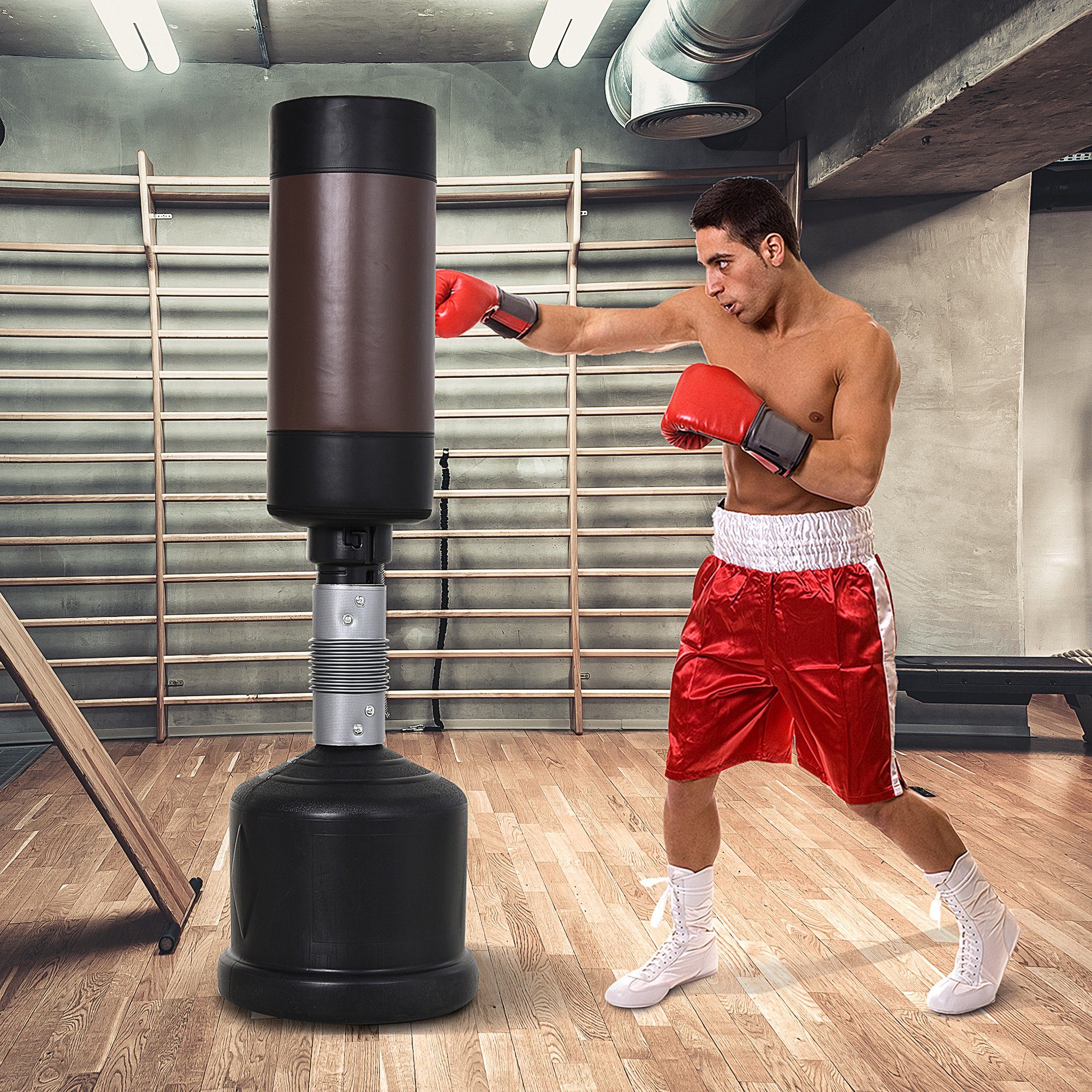 HOMCOM Standboxsack Boxpuppe Boxdummy DummyTraining (Boxsack, 1-tlg., Boxpartner), 158-186 cm Höhenverstellbar NEU Schwarz+Braun